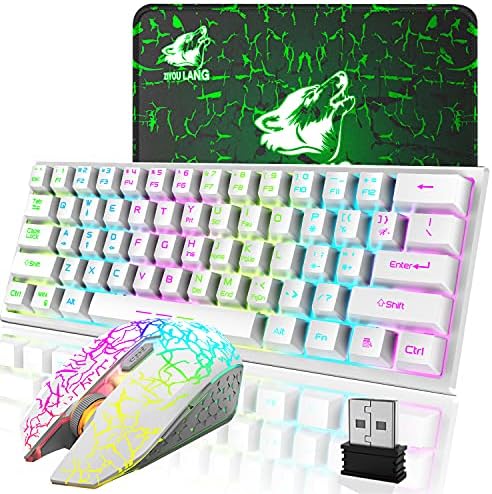 LexonElec T61 Wireless Gaming Keyboard and Mouse Combo,61 Key Rainbow Backlit Keyboard with Rechargeable 4000mAh,Mechanical Feel,Ergonomic,Quiet,Waterproof,RGB Mute Mice for PS4,Xbox One,Desktop,PC
