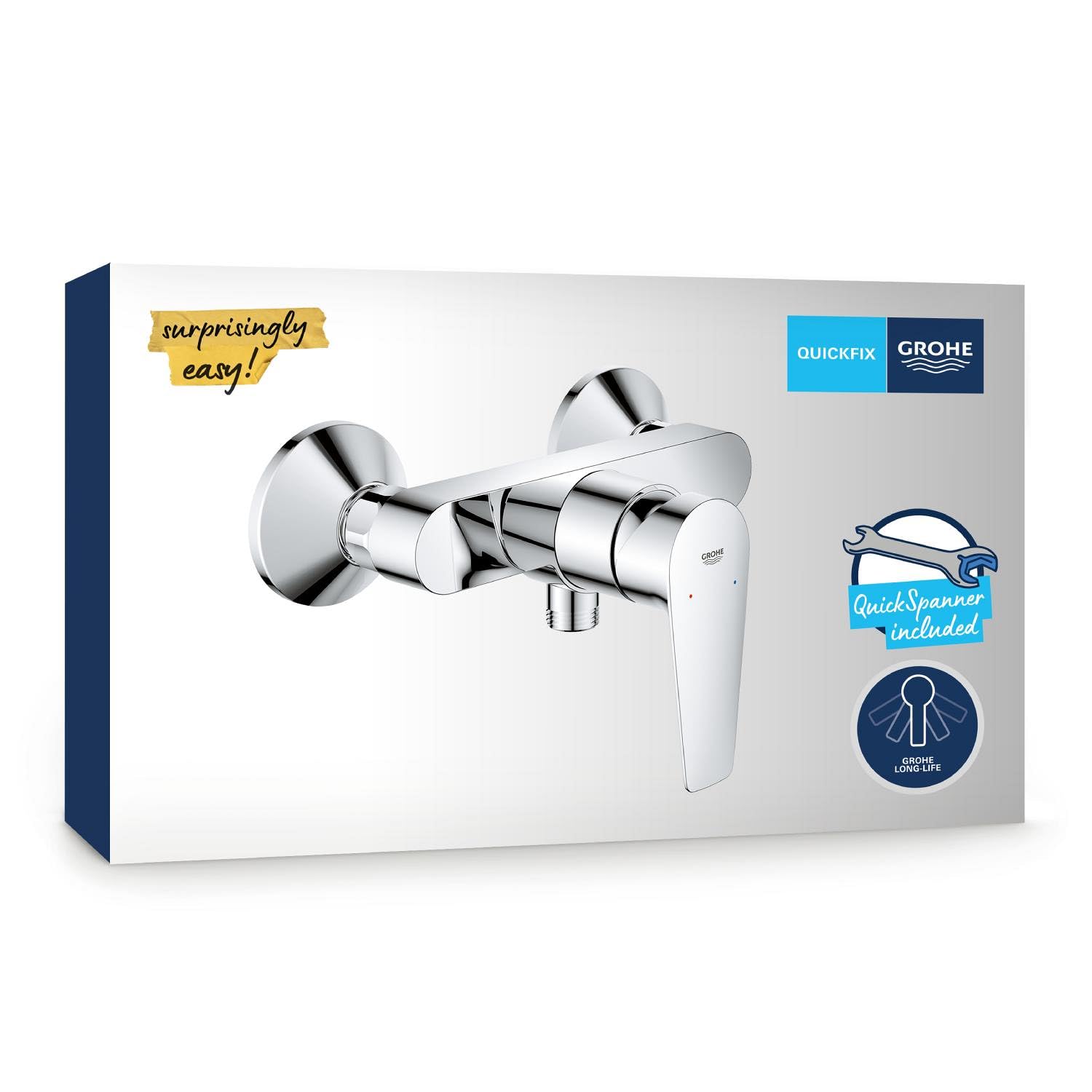 GROHE QUICKFIX Start Edge, Miscelatore monocomando per doccia, cartuccia a dischi ceramici GROHE Long-Life da 35 mm, Cromo, 24197001
