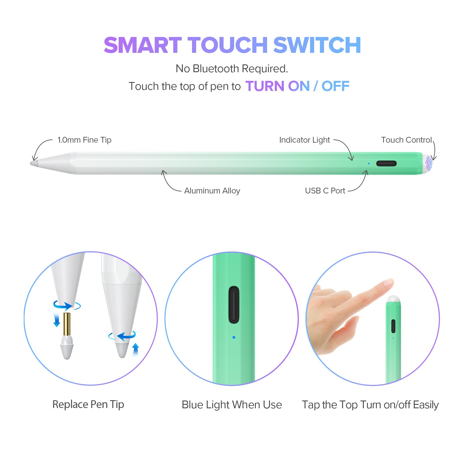 Stylus Pen for iPad 6th-11th Generation-2X Fast Charge Active Pencil Compatible with 2018-2025 Apple iPad Pro 11"/12.9"/M4, iPad Air 3/4/5/M2/M3,iPad mini 5/6 Gen-