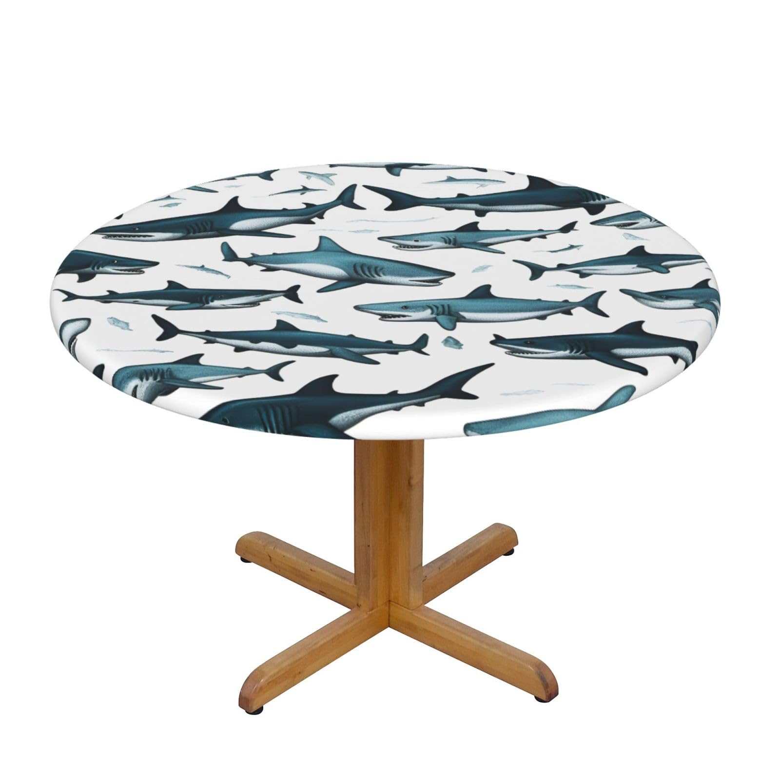 Shark Pattern With Various Gestures Print Wipe Clean Oval Tablecloth Stain-Resistant Dining Table Accessories Table Protector For Home