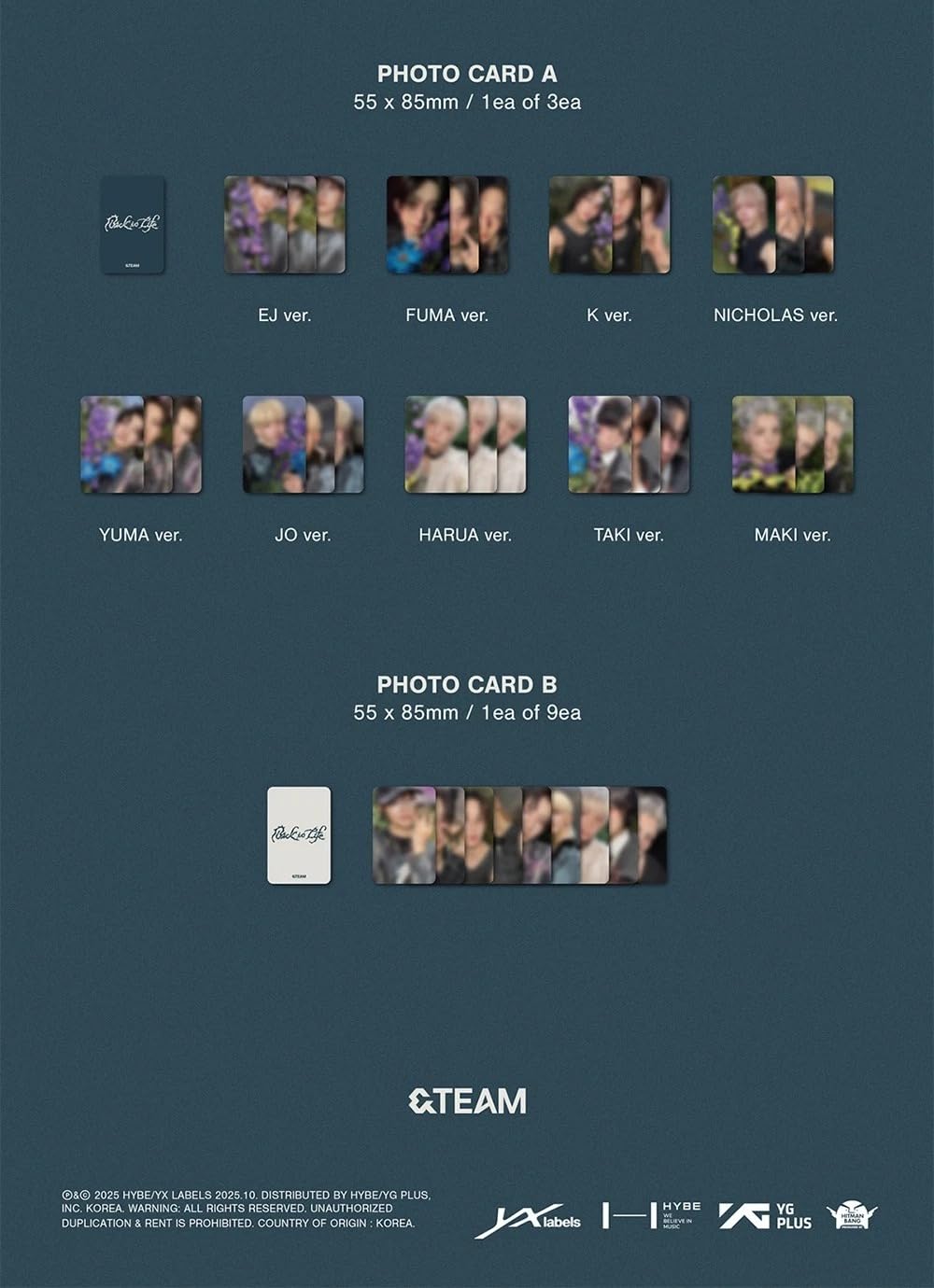 (9 Set) &TEAM BACK TO LIFE KR 1st Mini Album ROAR Ver. 45 PostCard+18 PhotoCard K-POP