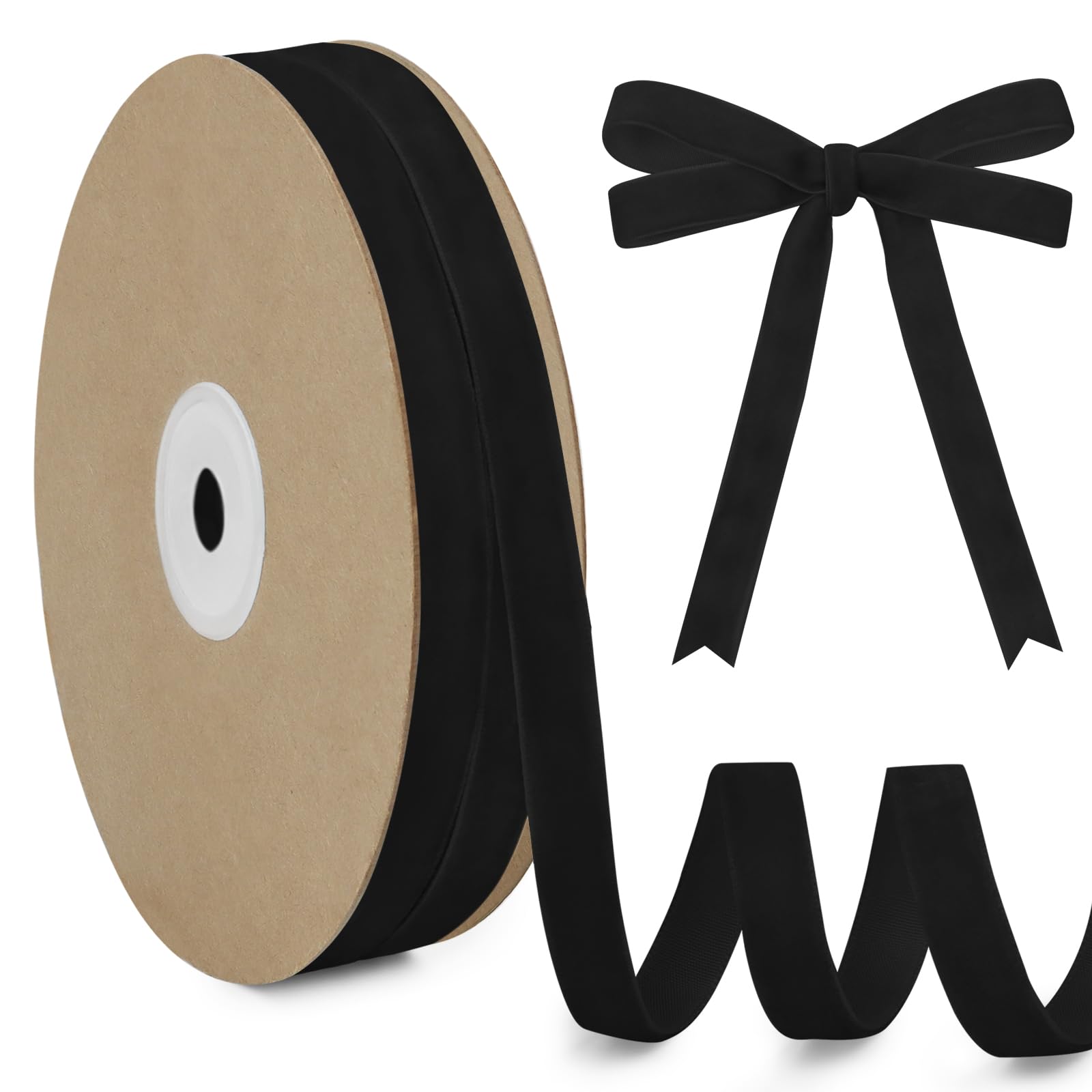 LEREATI Black Velvet Ribbon 10mm x 20m, Vintage Thick Single-Sided Gift Wrapping Ribbon for Wedding Flower Bouquet, Wreath, Bow Making, DIY Crafts, Home Decor