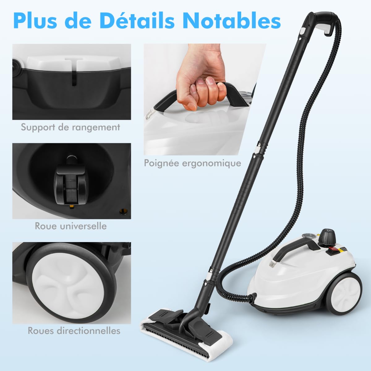 Pulitore a vapore scopa portatile 37 x 26 x 25 cm 2000w pulizia rapida 15 accessori design in PP bianco 20_0012904