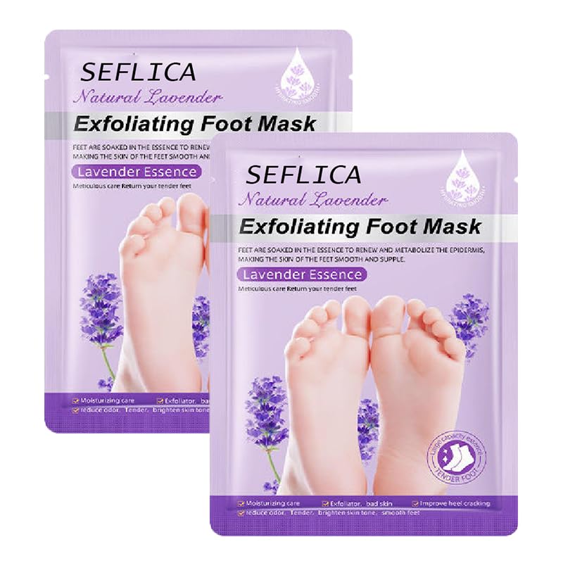 SEFLICA® Foot Peeling Mask (2 Pair), Korean Peeling & Exfoliating | Deep Exfoliation with Glycolic Acid, Removes Dead Skin, Cruelty-Free, Foot Peel Off Mask (2 Pair Lavender Foot Mask)