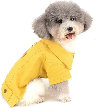 Amazon Ranphy 犬服 デニム ペット服 ハーネス かっこいい 秋冬 チワワ トイプードル パピヨン ヨーキー ポメラニアン ビーグル 暖かい 防寒 綿服 超小型犬 小型犬 猫 ふく服 おしゃれ コート ジャケット ドレス ドッグウェア 洋服 抜け毛対策 散步 お出かけ イエロー