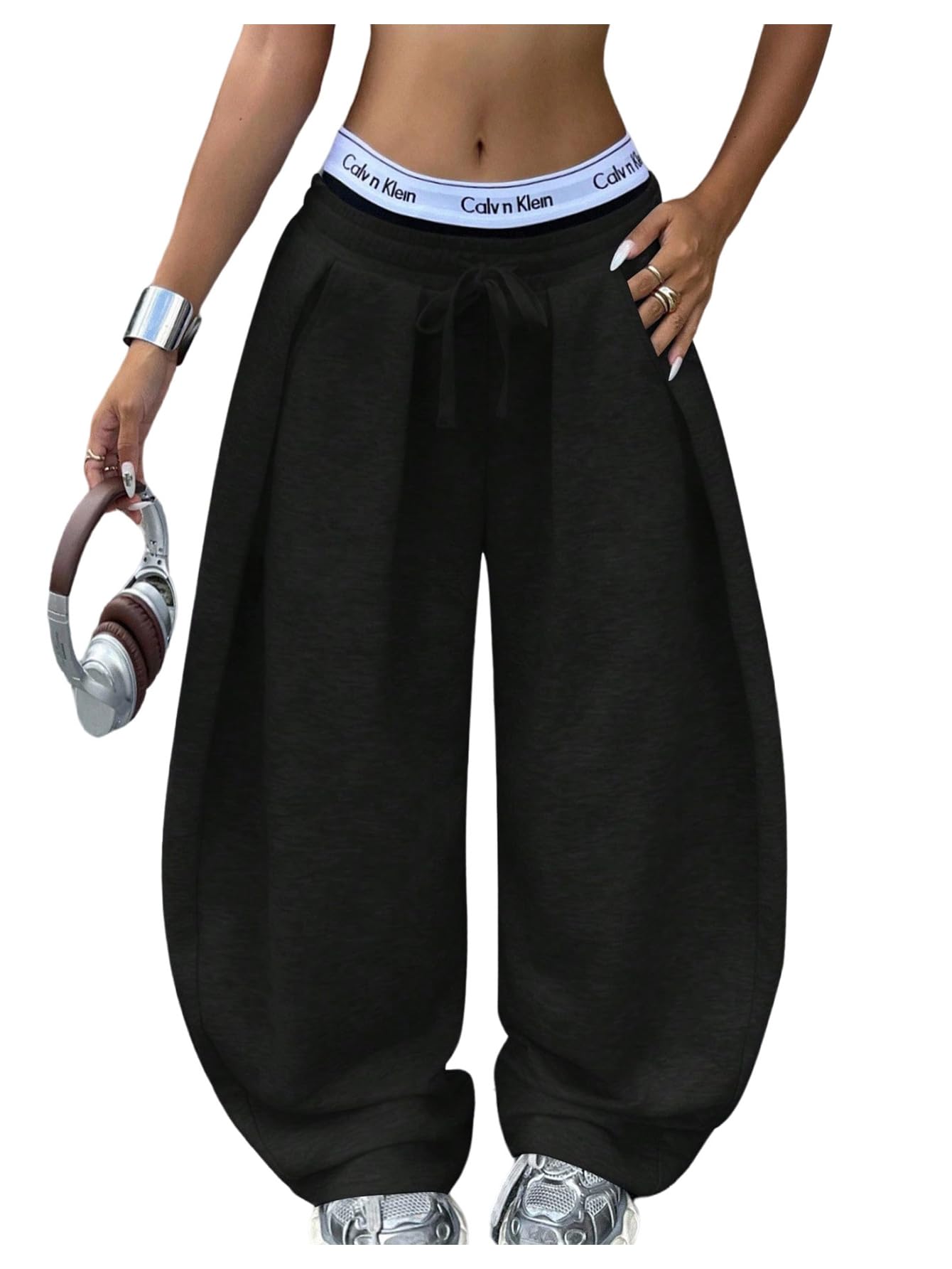 Womens Y2k Baggy Barrel Sweatpants Wide Leg Sweatpants Oversize Track Pant Low Waisted Casual Trousers Streetwear