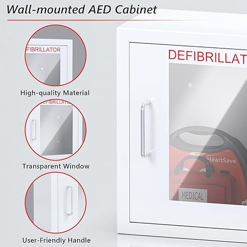 Miniatura 4 de NLShan Armario AED, gabinete de almacenamiento de montaje en pared con placa de acero de metal y cerradura magnética, 14 x 7.9 x 14.2 pulgadas,