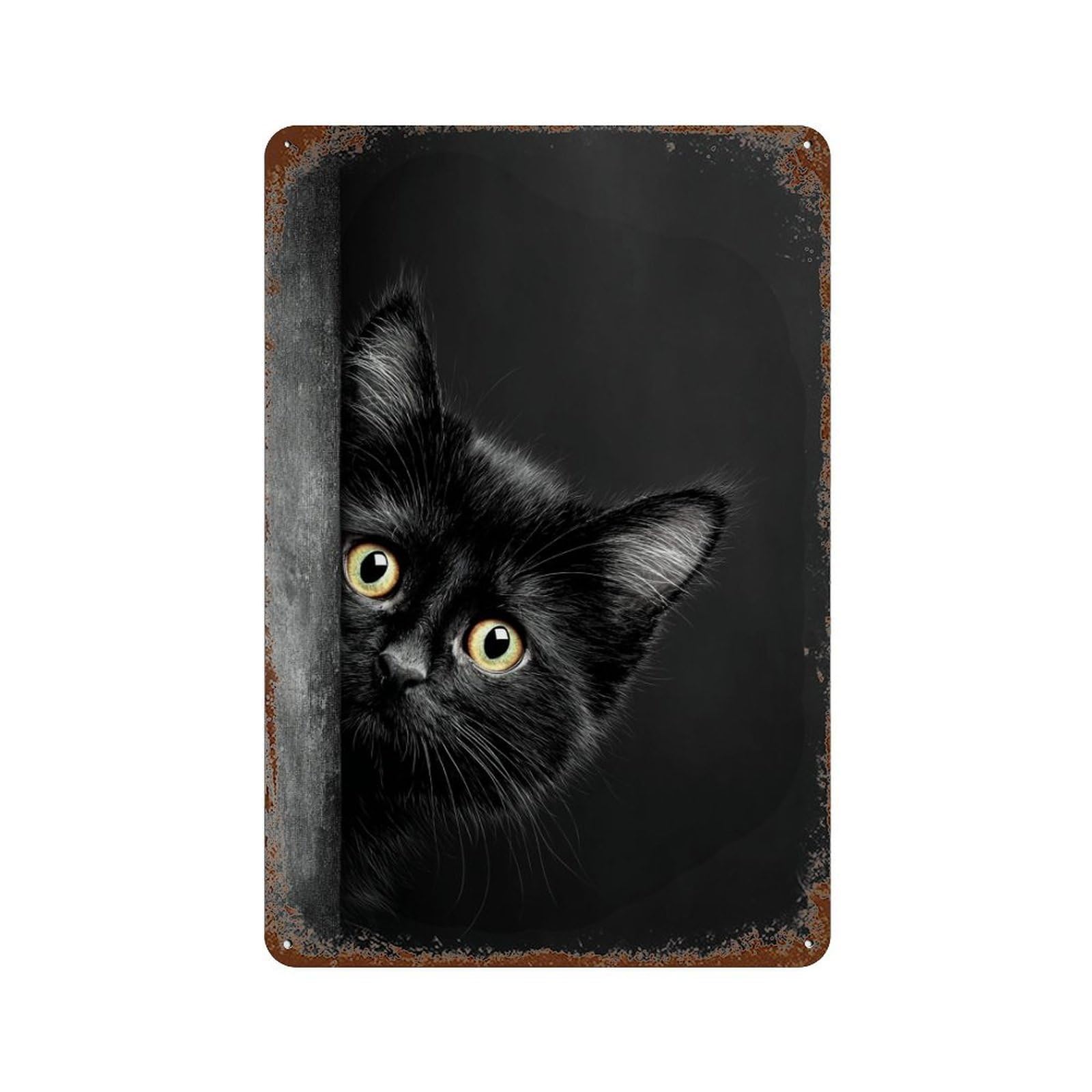 Curious Black Kitten Peeking Vintage Rust Metal Sign 11.8"x7.9", Retro Wall Decor for Garage, Pub Or Kitchen