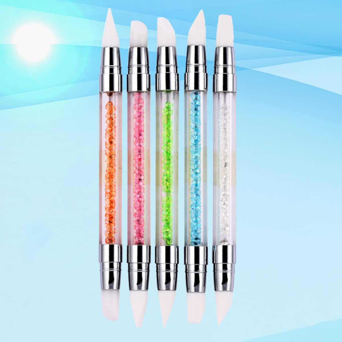 FRCOLOR 15pezzi Pennello Per Nail Art Con Diamante e Testa Doppia Strumenti Manicure Silicone Per Disegno Unghie Per Artisti Del e Appassionati Di Nail Art