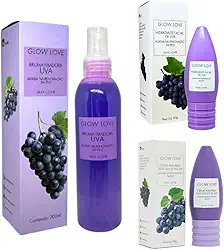 Max Love Kit Glow Love Uva Skincare, Creme para Olhos 60g, Hidratante Facial 60g, Bruma Fixadora 200ml, Vegano com Ácido Hialurônico e Vitamina E