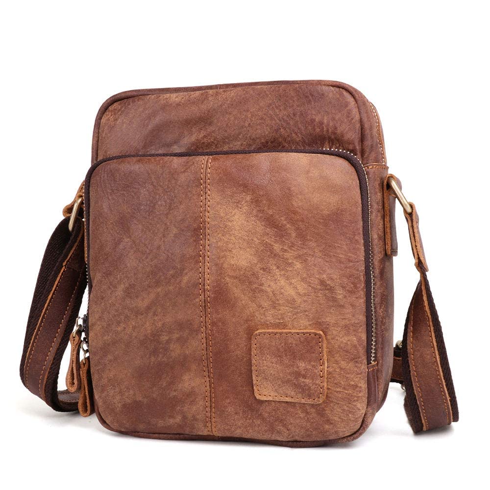 BAIGIO Sac à Bandoulière pour Homme en Cuir véritable, Petit Sacoche Bandoulière, Sac Croisé Vintage, Sacoche Cuir Homme pour Travail, Voyage, Vie Quotidienne