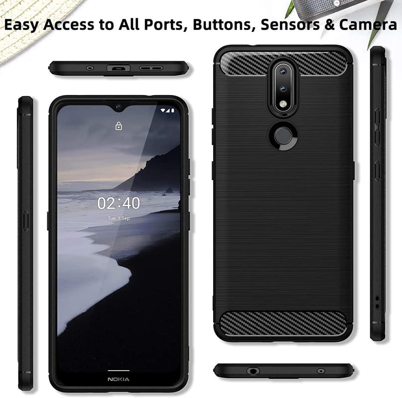Image of NPRC Hybrid Ultra Slim Protective Case TPU Non-Slip Carbon Fiber Texture Shockproof Case Cover for Nokia 2.4 - Black