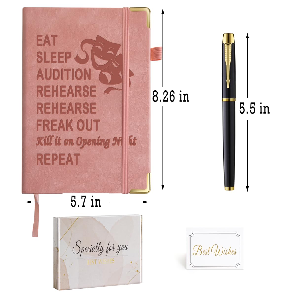 Theatergeschenke, Broadway-Geschenke, Leder-Tagebuch, Notizbuch, 200 Seiten, A5, liniert, mit Innentasche und Stift, Musiktheater, Geschenke, Theaterregisseur, Schauspielerin, Darstellerin