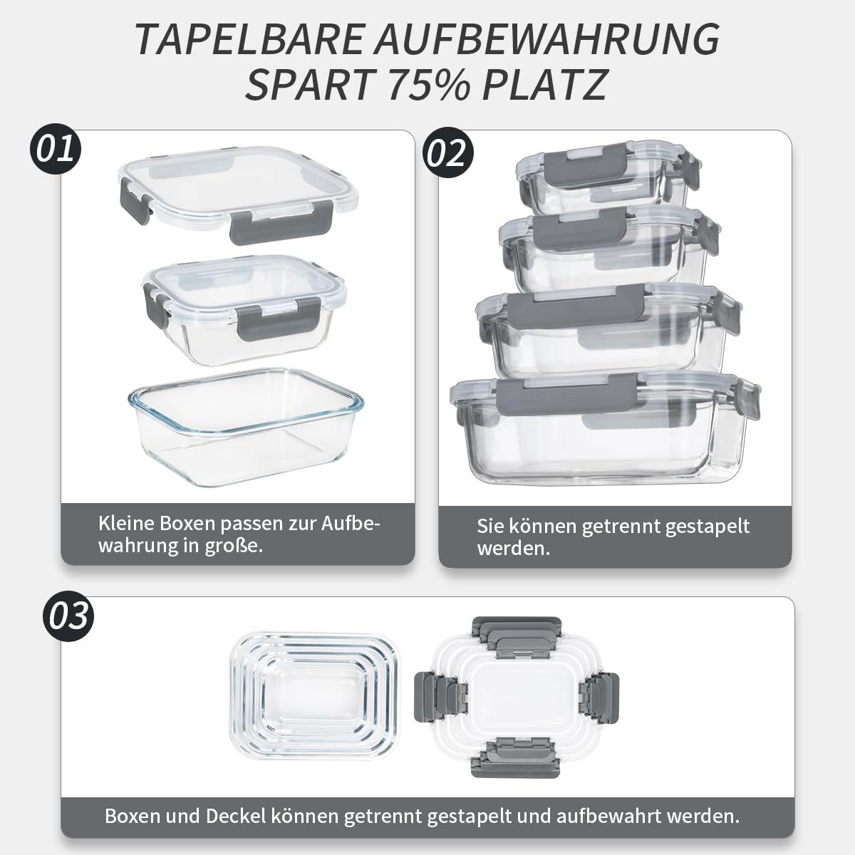Glas Frischhaltedosen mit deckel Vorratsbehälterset ,kühlschrank organizer Aufbewahrungsbehälter aufschnittboxenmeal prep gläser ,obst gemüse aufbewahrung Lunchbox Brotdosen- BPA-frei (10 Behälter)