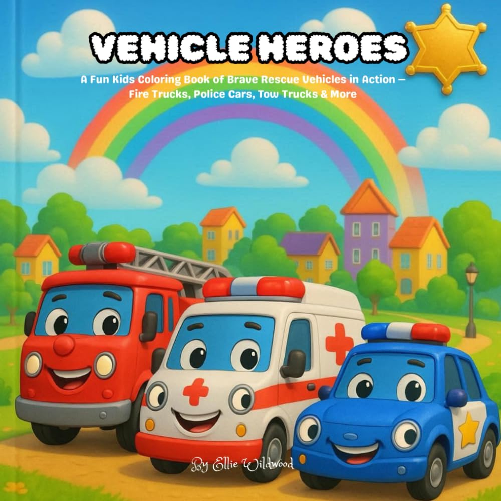 Vehicle Heroes: A Fun Kids Coloring Book of Brave Rescue Vehicles in Action — Fire Trucks, Police Cars, Tow Trucks & More