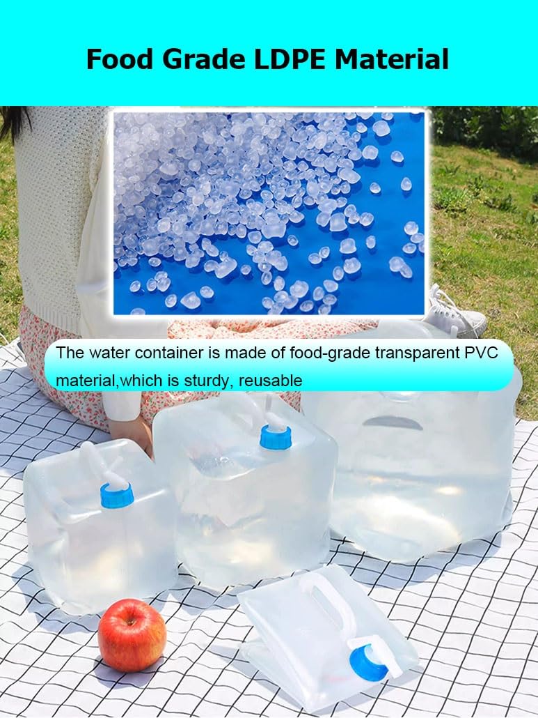 Agua Plegable, contenedor de Agua Plegable con Boquilla, bidones para Agua con asa portátil para Viajes, Camping, Picnic(4PCS,5L/1.3 Gallon)