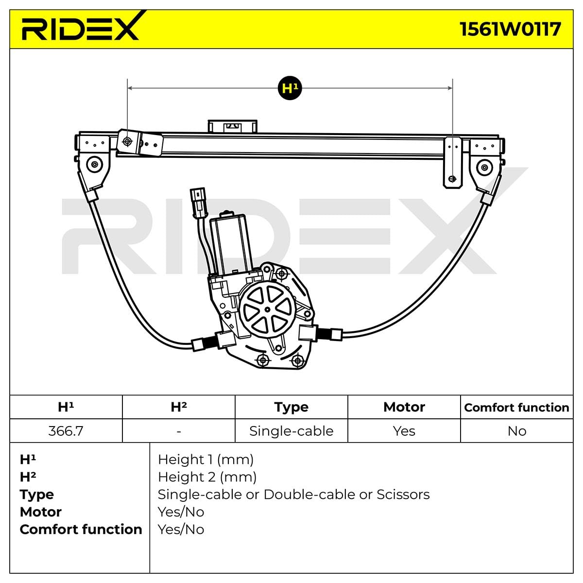 RIDEX 1561W0117 Alzacristallo elettrico Sinistra con motore elettrico Compatibilità con ALFA ROMEO 147 937