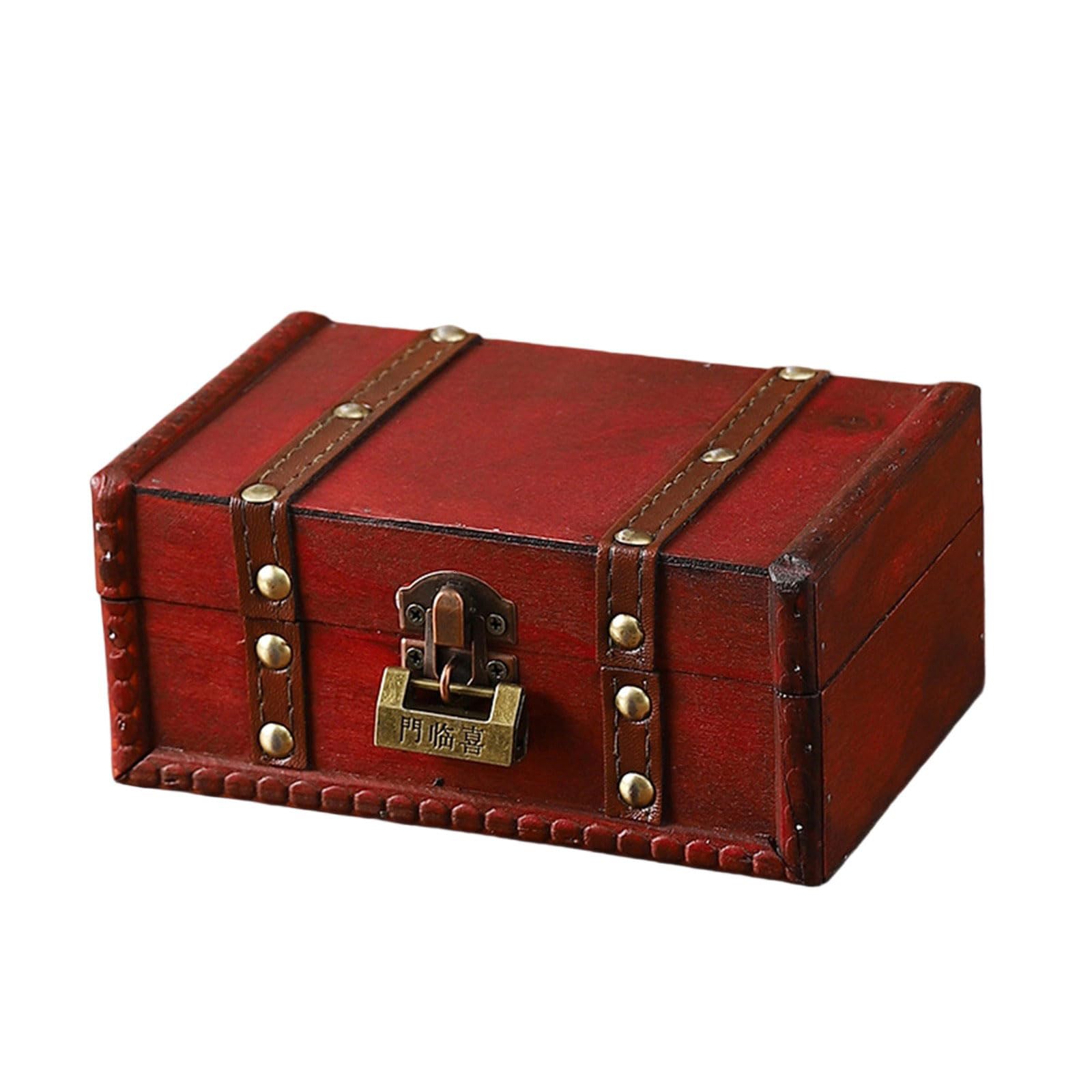 Jazuaiao Antique Styles Locking Wooden Chest Safe Storage Solution for Documents Jewelry Toy Vintage Styles Homes Organization Bucolic Wooden Trunk with Secure Closure