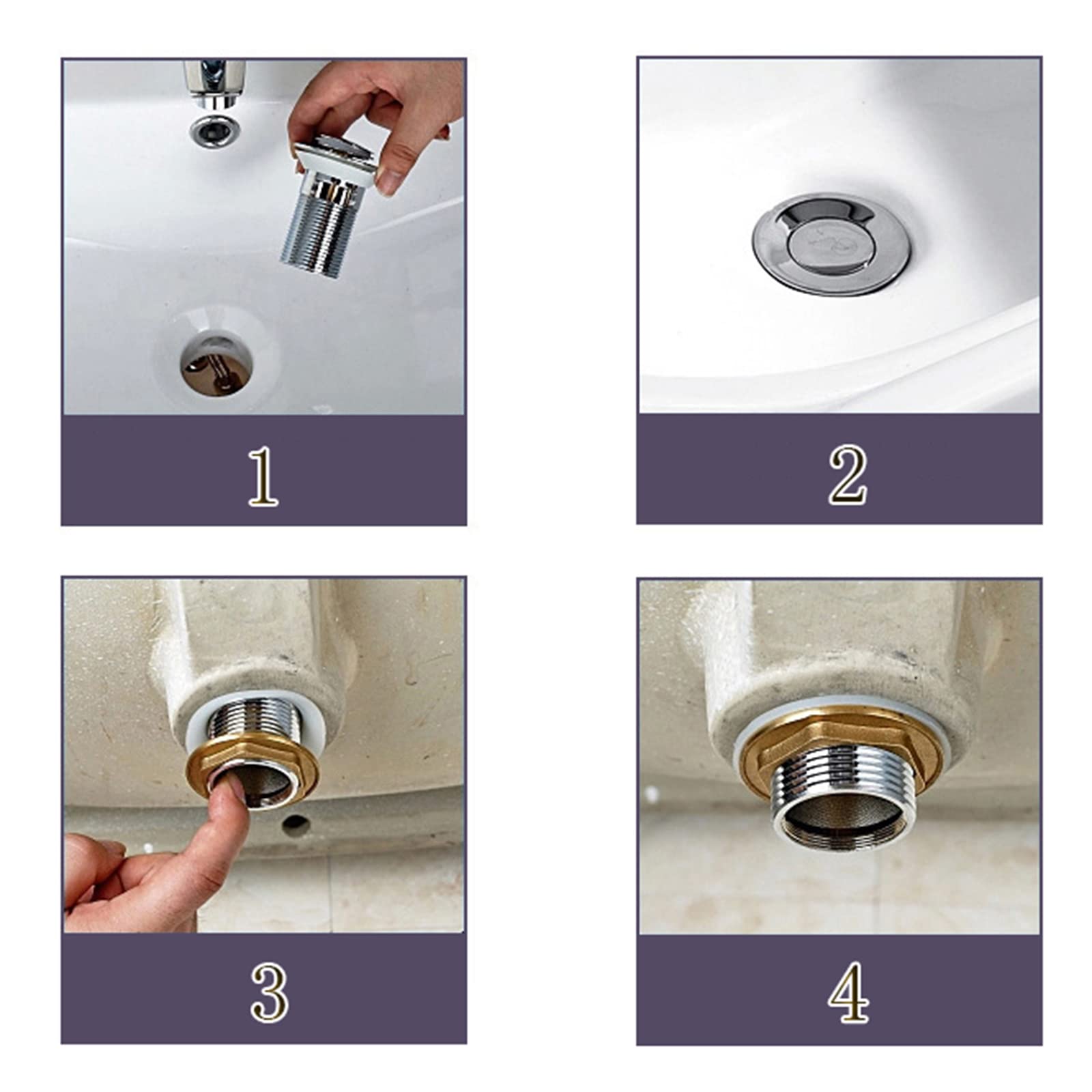Tubo di scarico per lavello pop-up Tappo di scarico pop-up per lavabo e vasca, scanalato, ottone cromato (Chrome D)