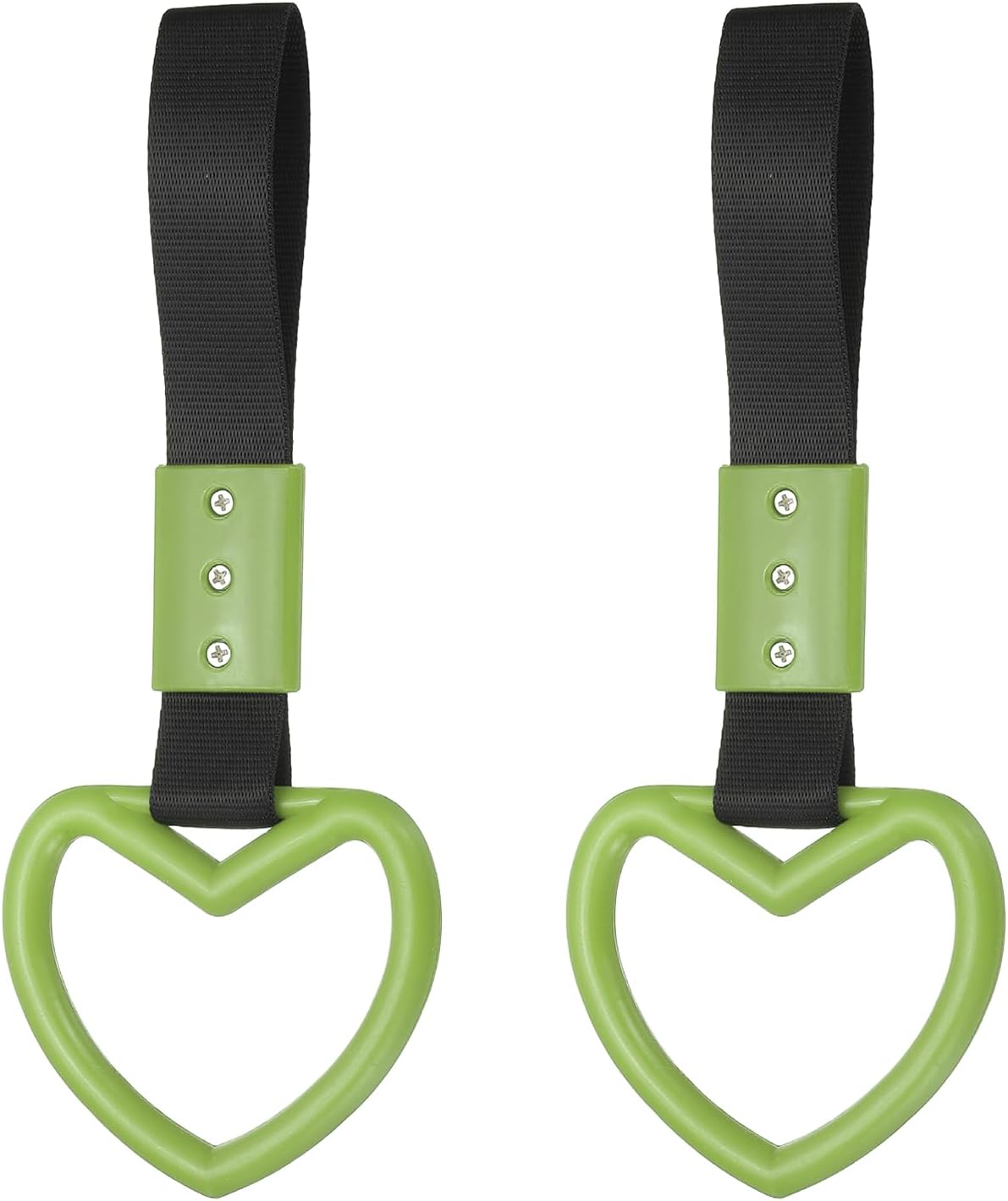 PATIKIL 2 Pcs Heart Shaped Car Handle Straps, Car Hanging Accessories Bumper Warning Ring Drift Charm for Auto Bus Decor Interior Exterior Decoration, Green (Black Strap)