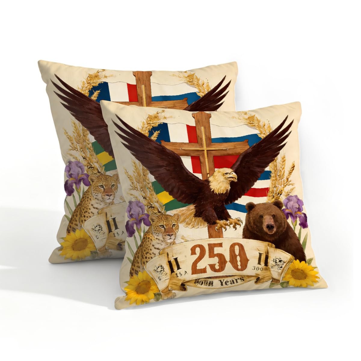 Outdoor Pillow Covers Waterproof Pillowcases 18x18in Set of 2 250th 4th of July Patriotic Animal Decorative Throw Cushion Case for Couch Sofa Garden Patio Furniture