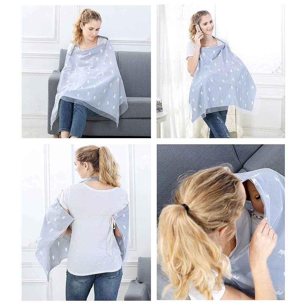 Fundas de lactancia para privacidad, funda para lactancia materna con hilo de malla de encaje transpirable, funda de lactancia 360 protección para lactancia materna para regalos de bebé mamá (gris)