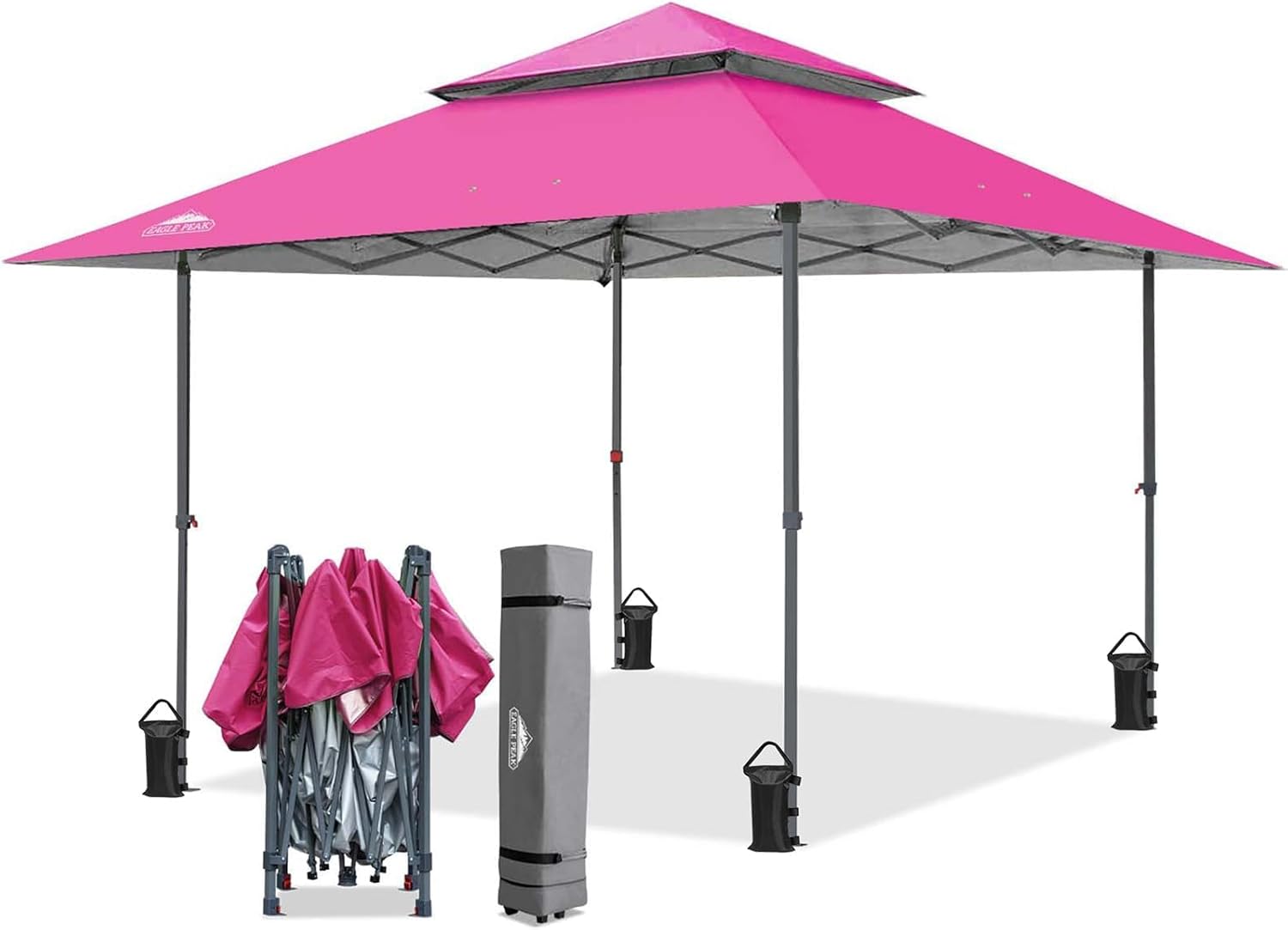 EAGLE PEAK 13x13 Straight Leg Pop Up Canopy Tent Instant Outdoor Canopy Easy Single Person Set-up Folding Shelter w/Auto Extending Eaves 169 Square Feet of Shade (Light Pink)