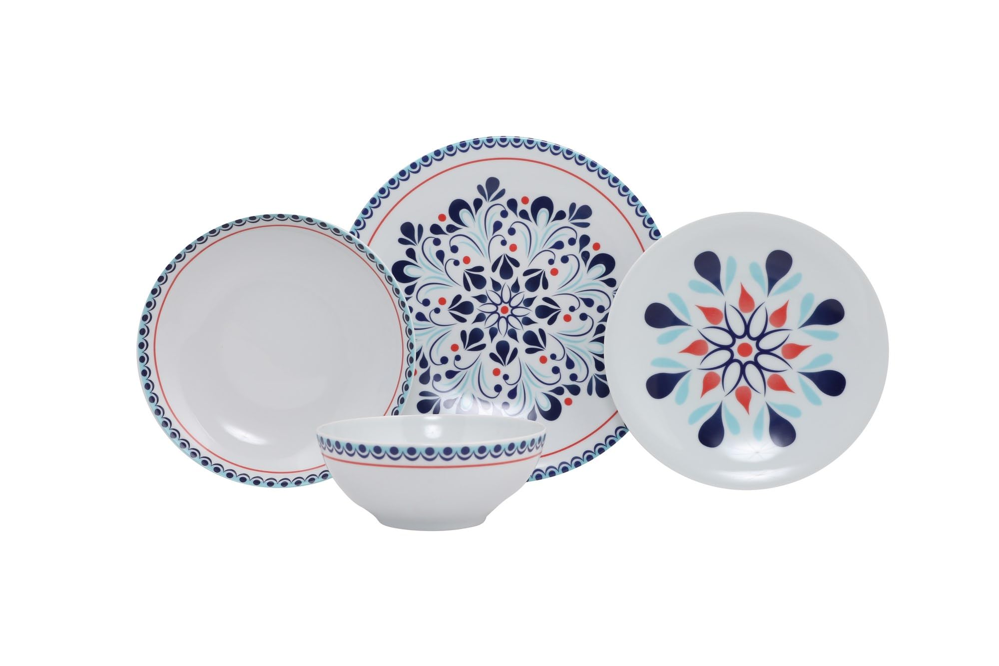 Elegancki 24-częściowy zestaw obiadowy, 100% porcelana, w zestawie talerze serwisowe, miski i talerze deserowe, można myć w zmywarce i używać w kuchence mikrofalowej, idealny na każdą okazję