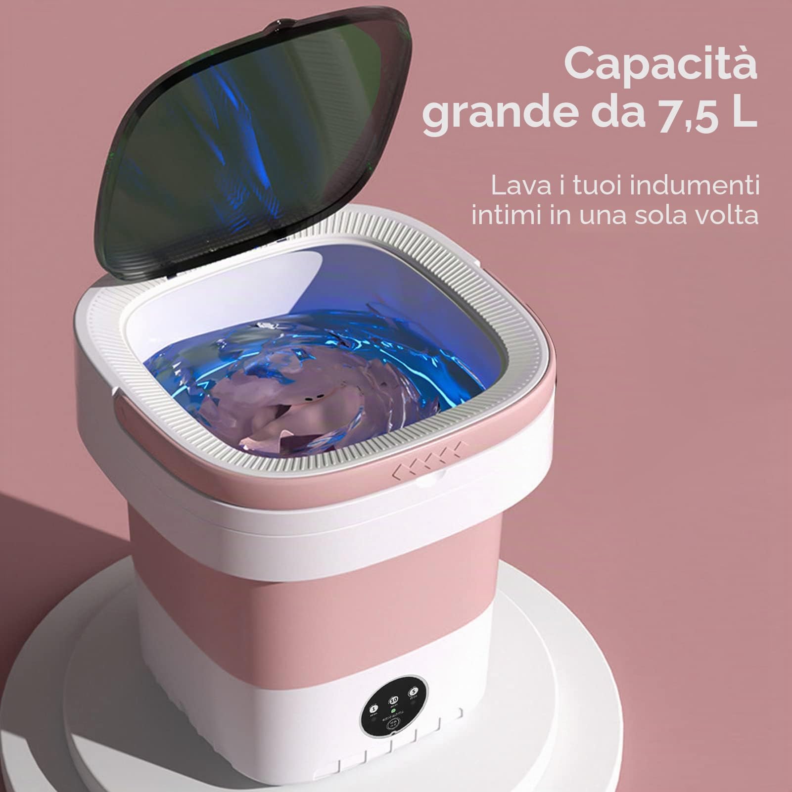 YUYTE Lavatrice Portatile, Mini Lavatrice Pieghevole da 7,5 Litri e Centrifuga Piccola Lavatrice Pieghevole per Campeggio, Camper, Dormitorio, Viaggi, Lavanderia da Viaggio (Rosa)