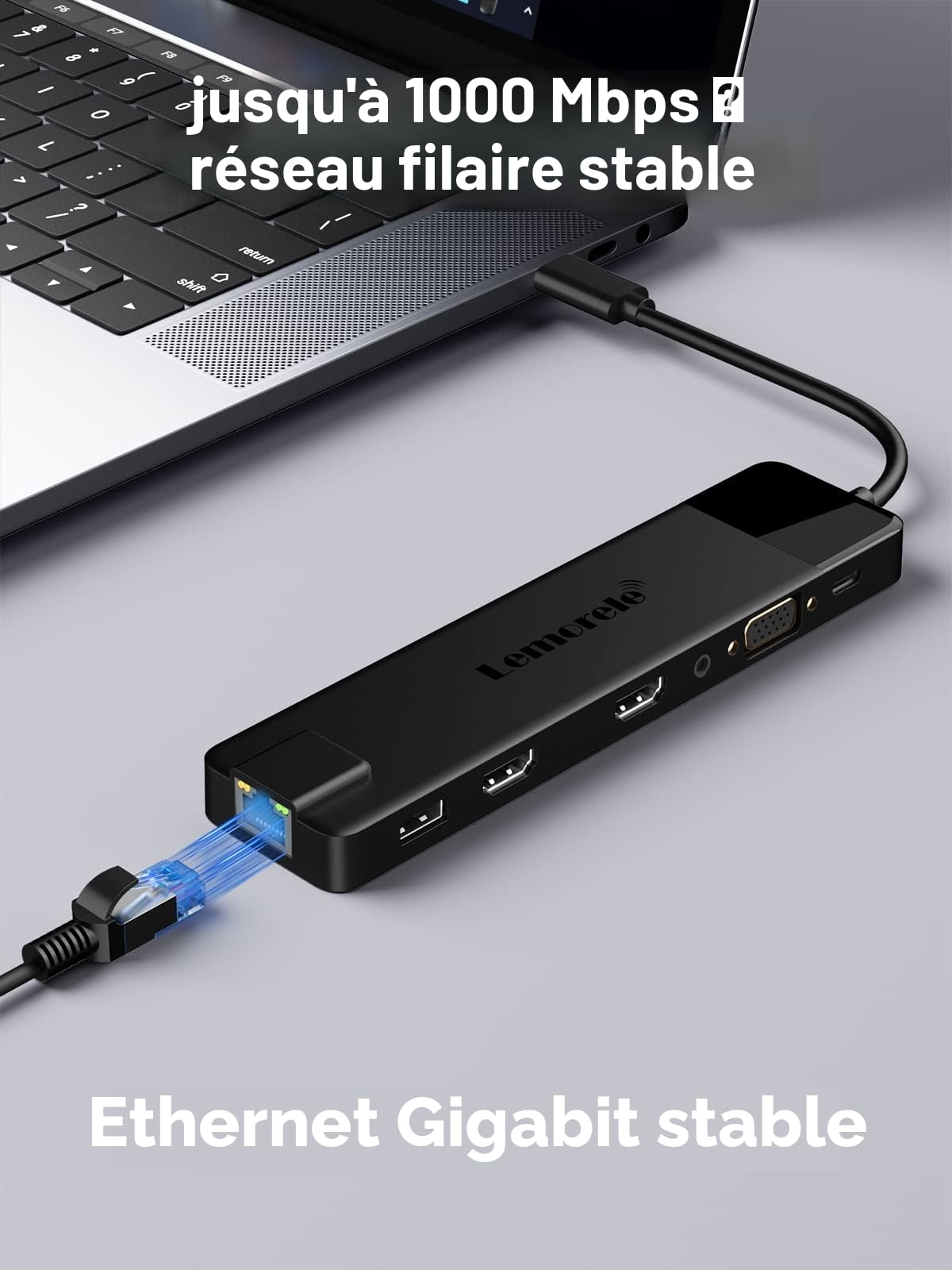Lemorele Station d'accueil USB C Double HDMI 4K & VGA, Hub USB C 13 en 1 Adaptateur Multiport (Ethernet Gigabit, 100W PD, 4 USB, SD/TF) pour MacBook Pro/Air M1 M2, Dell, HP, Surface