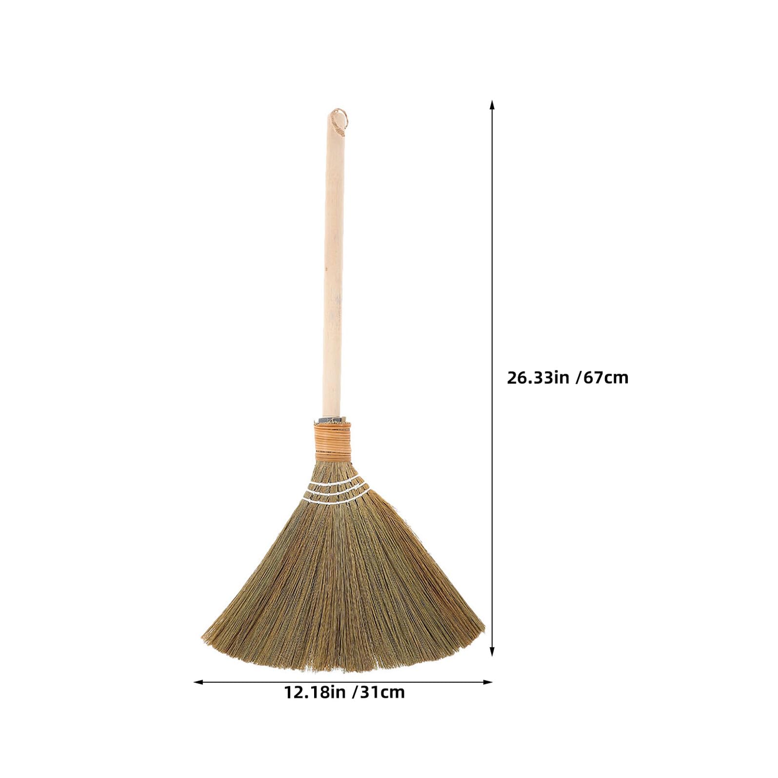 Escoba de Mano Tradicional 2 Piezas de Madera y Miscanthus | Color Caqui, Cabezal Desmontable, Barrido Suave para Interior y Salas de Estar