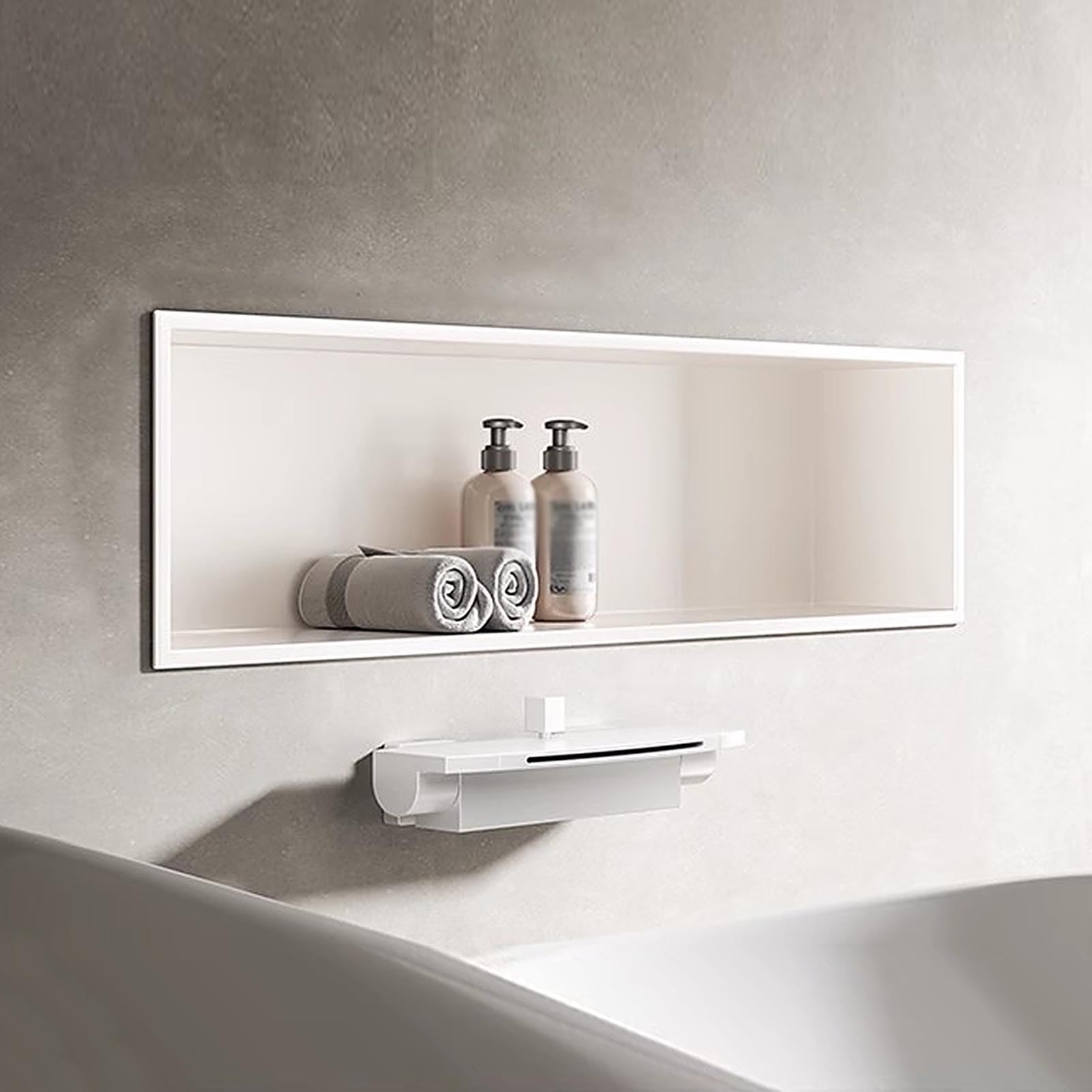White Shower Niche Bathroom Niche No Tile Needed Stainless Steel Organizer Waterproof Recessed Wall Mounted Insert Storage Caddy