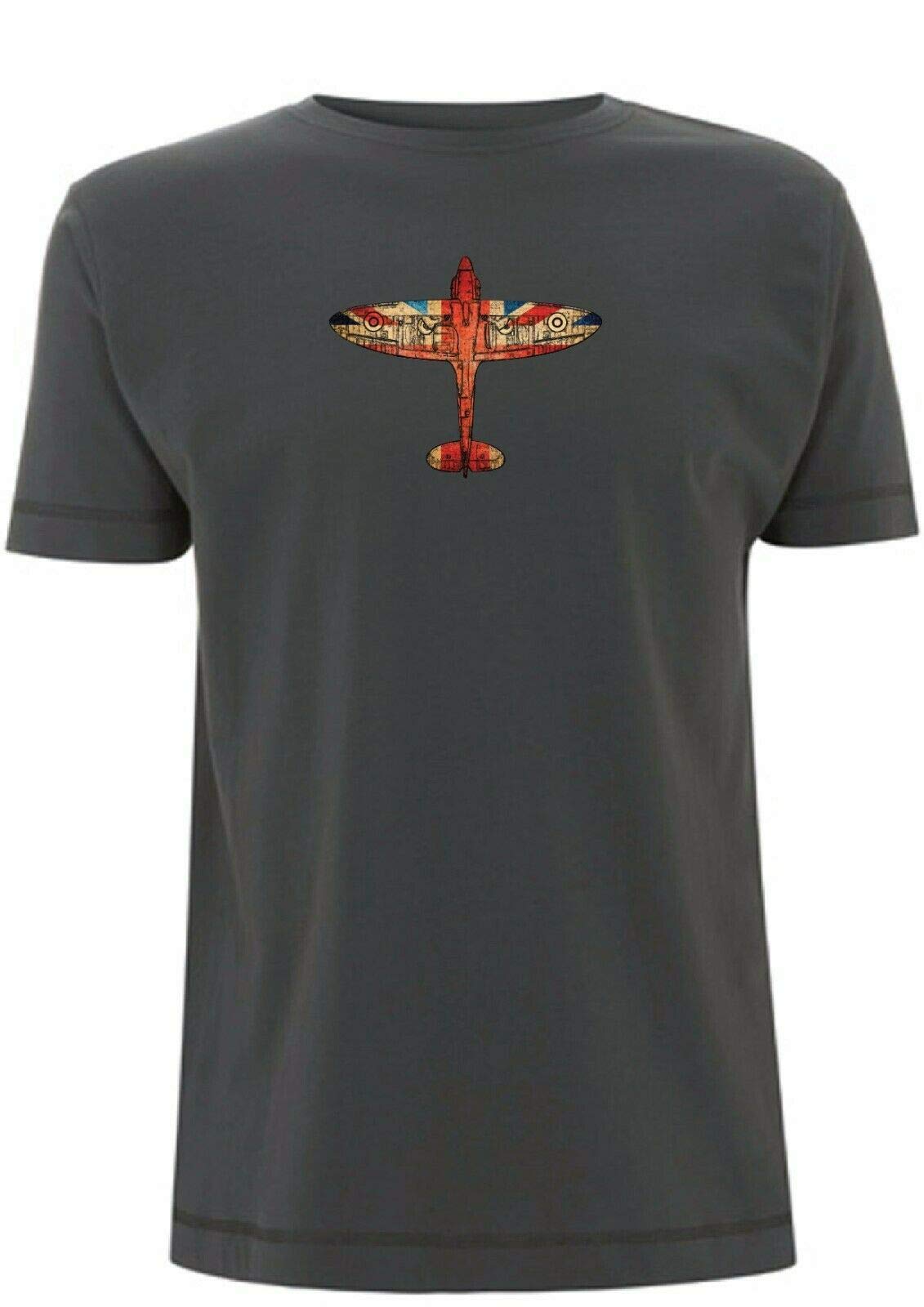 Time 4 Tee Spitfire T Shirt Graphic British Plane WW2 Icon Union Jack UK RAF Army Airplane English Flag Collectable Gift (X Large, Grey)