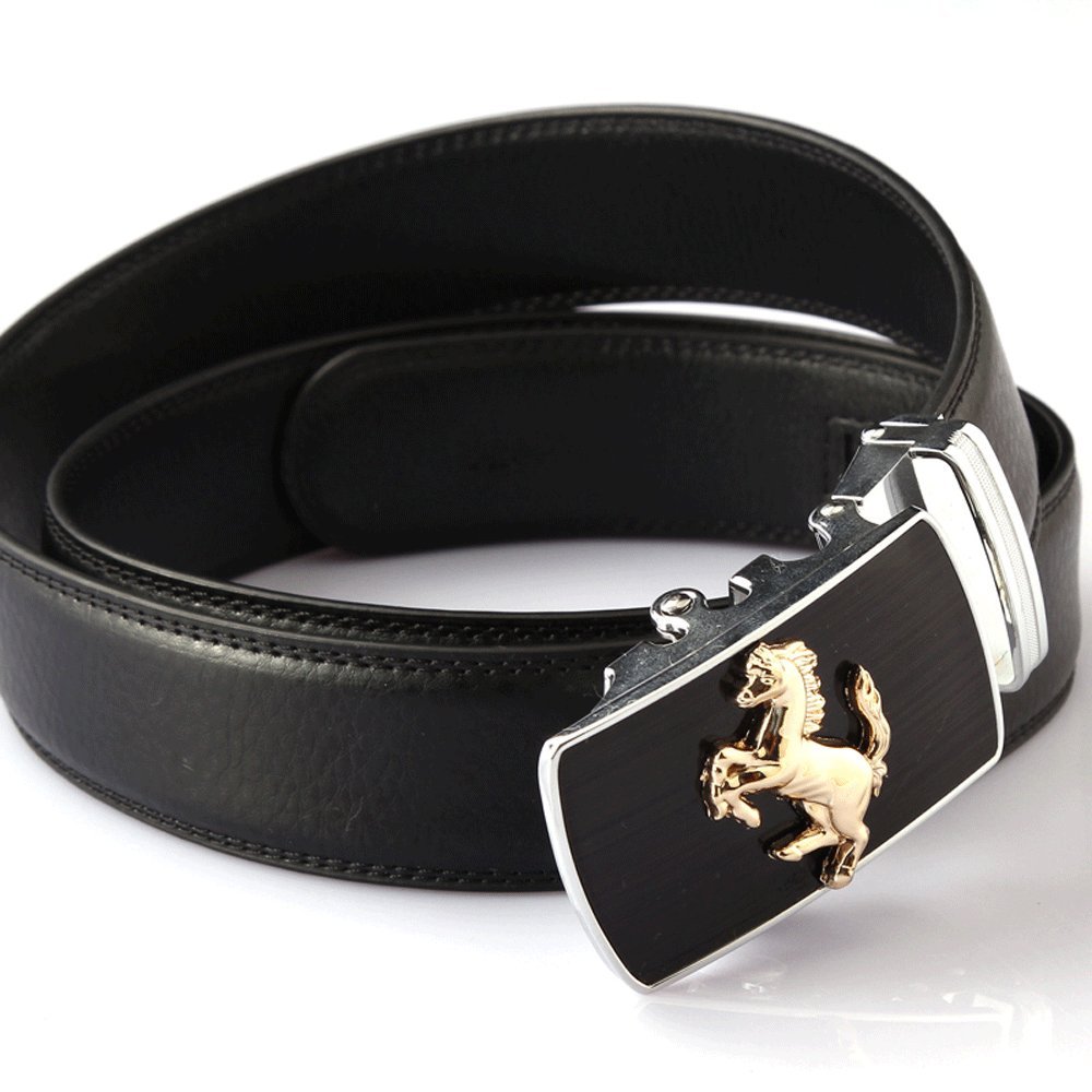 Fashion Men's Leather Belt Sliding Buckle Ratchet Belt Automatic Buckle Belt (130cm, PZD402502)