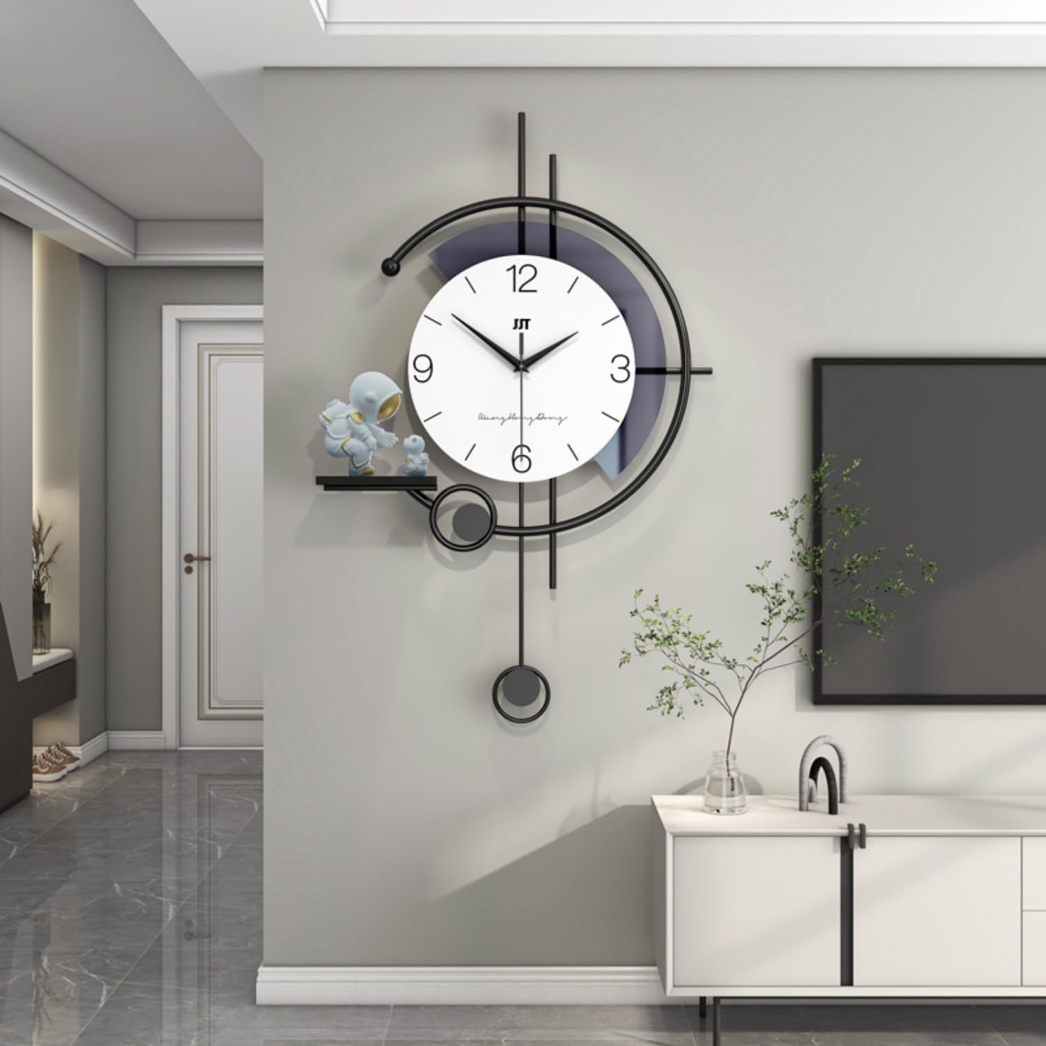 Metal Wall Clock for Living Room Decor Unique Wall Clocks Decorative Silent Movement Modern Pendulum Wall Clock Includes 1 Astronaut Ornaments for Dining Room, Kitchen, Home,Bathroom, Bedroom 27*17 Inch