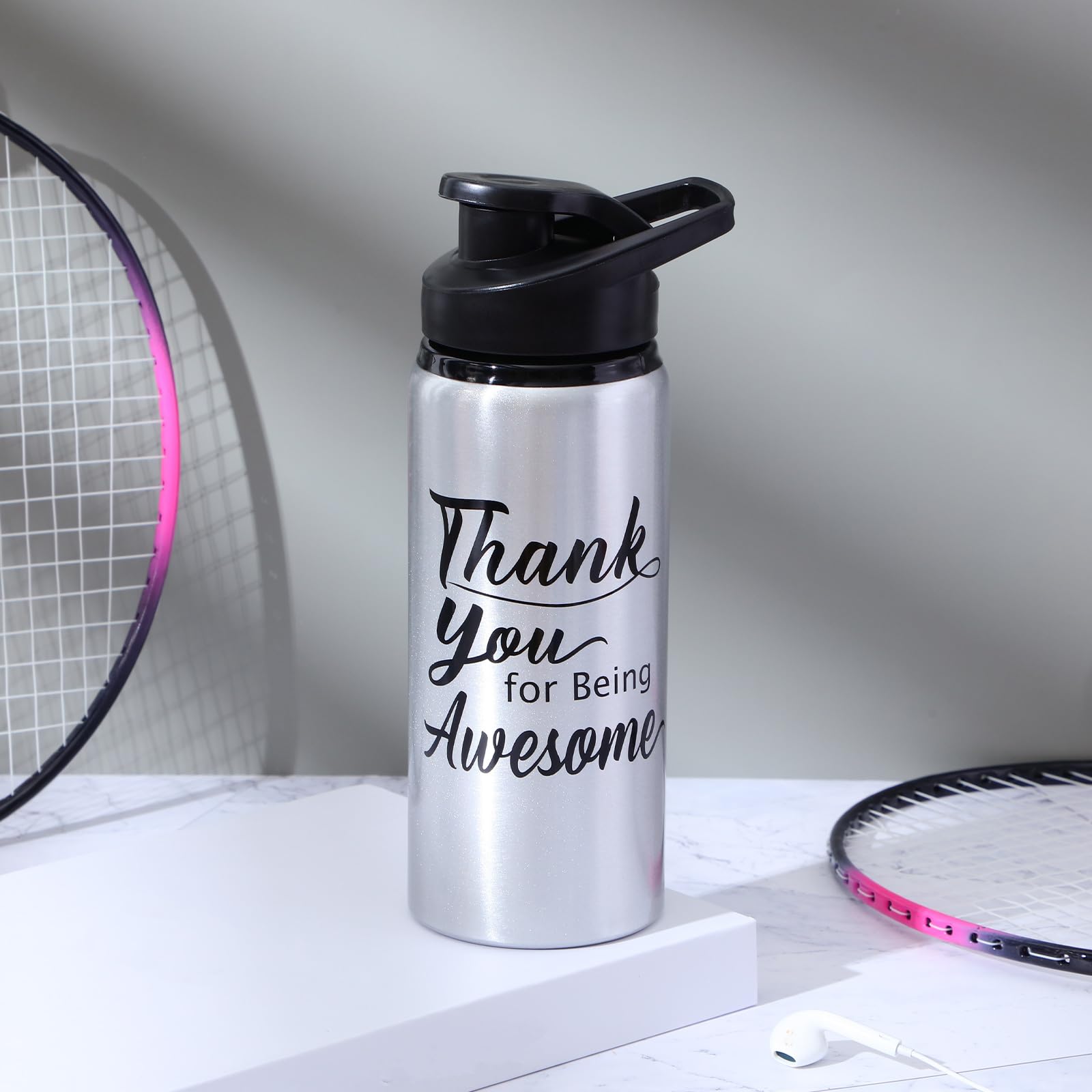 meekoo 12 Stück Wertschätzungsgeschenke Aluminium Bulk Wasserflaschen Thank You for Being Awesome Leichte Sportmitarbeiter Inspirierende Fahrrad-Wasserflasche mit Schnappdeckel für Reisen (Silber, 590
