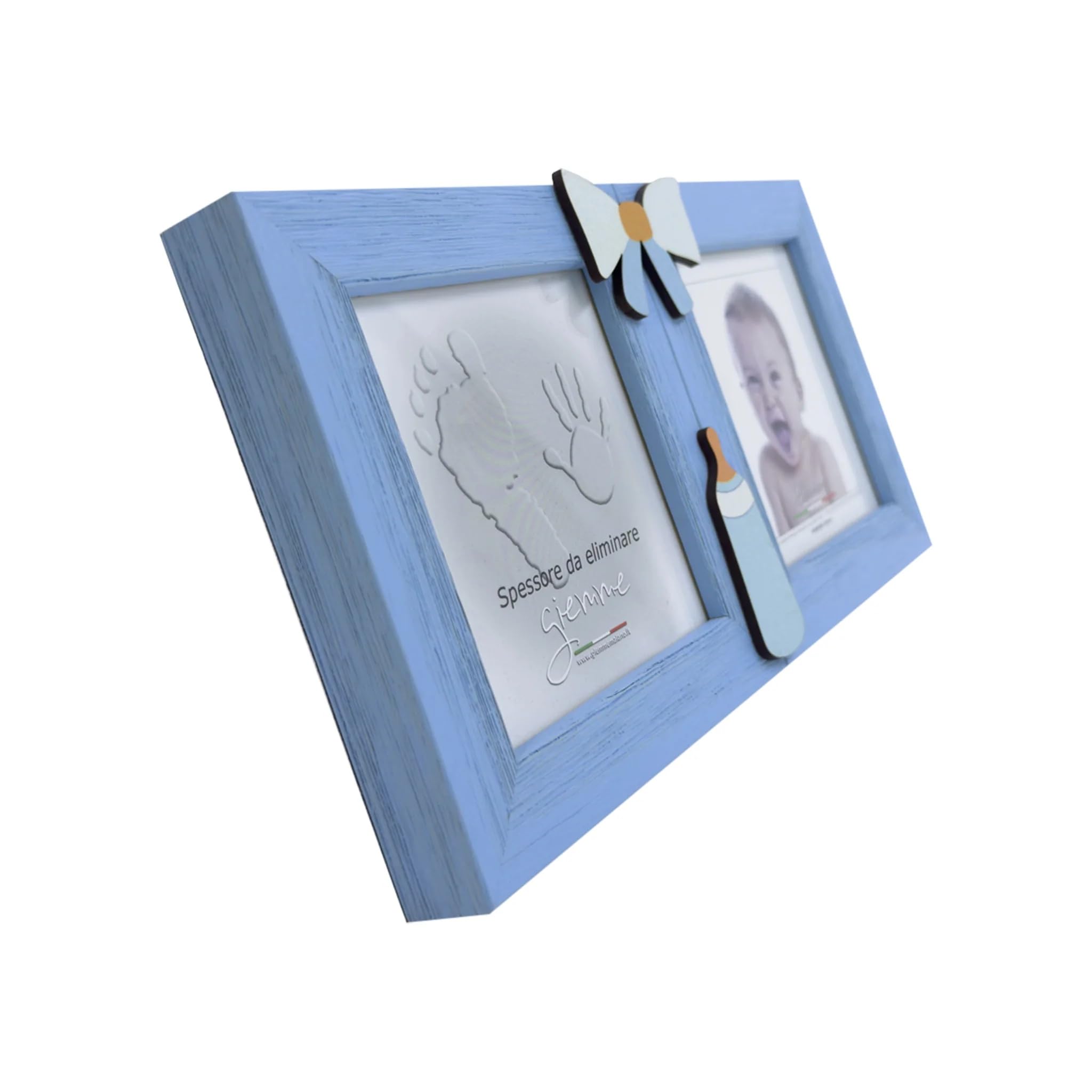 PRESTIGE & DELUXE Cornice Impronta Neonato con Foto 20x10 cm – Kit Impronta Piede e Mano Bambino con Pasta Modellabile – Cornice Doppia Ricordo Nascita Baby Shower Battesimo Azzurragbgh