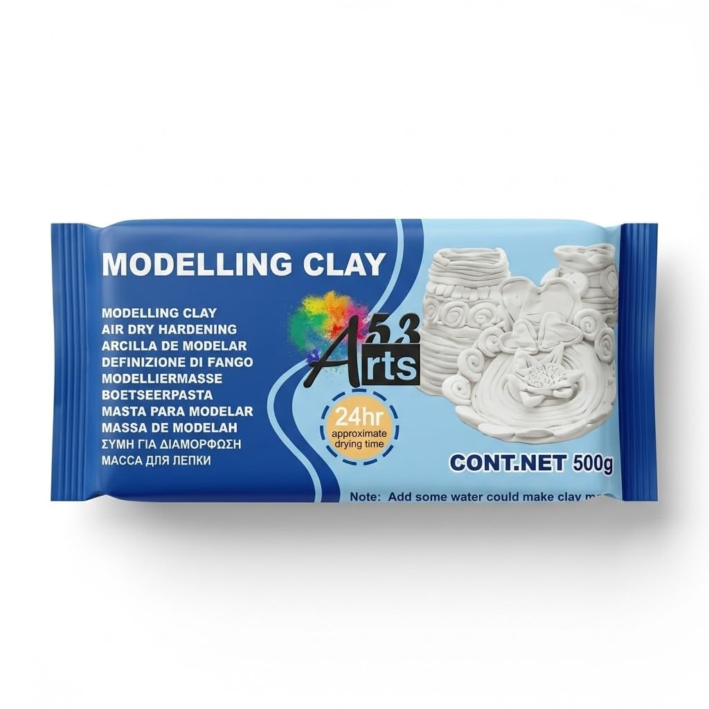 53ARTS® Dozen Air Dry Modelling Clay 500g – Soft Natural Clay for Sculpting, Pottery, DIY Art, School Projects & Craft Modeling | Self Hardening Clay for Artists, Kids & Beginners-image-24