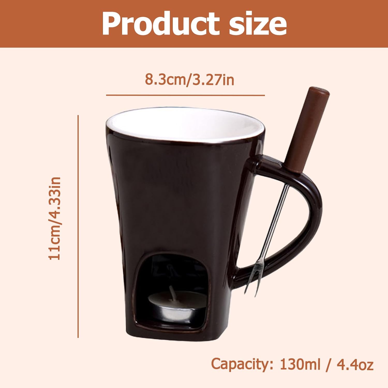 Chocolate Fondue Cup,Chocolate Melting Cup Set with Fork,Mini Ceramic Melting Mugs,Personal Chocolates Meltings Cups for Cheese Candy Desserts,Ideal Gift for Birthdays Anniversary (2Pcs C)