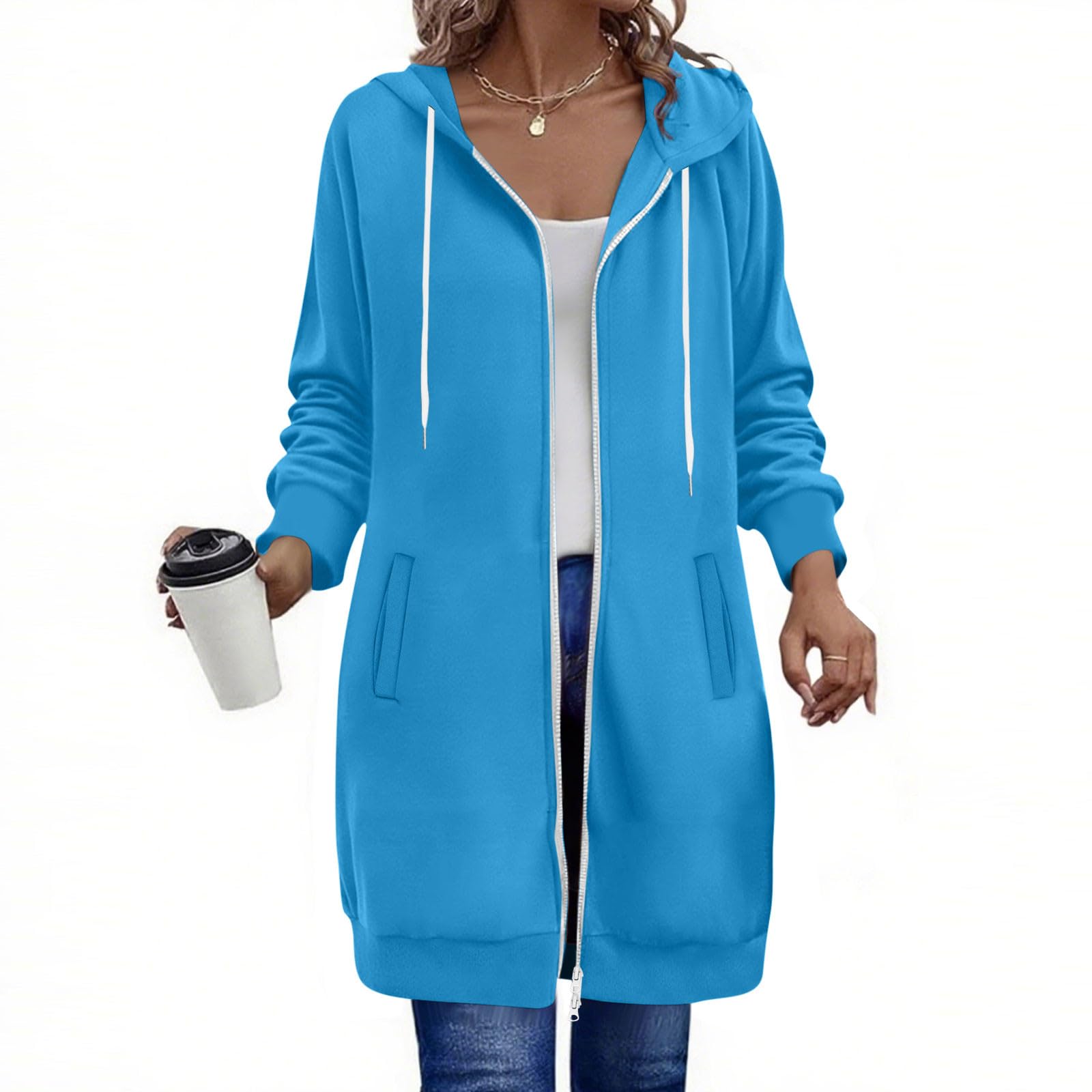 Sweatjacke Damen Lang mit Kapuze Kapuzenjacke Große Größen Casual Hoodie | Lockerer Fit, kombinierbar mit Shorts und Denimhosen, passend für Wanderungen, Stadttouren und gemütliche Treffen unterwegs