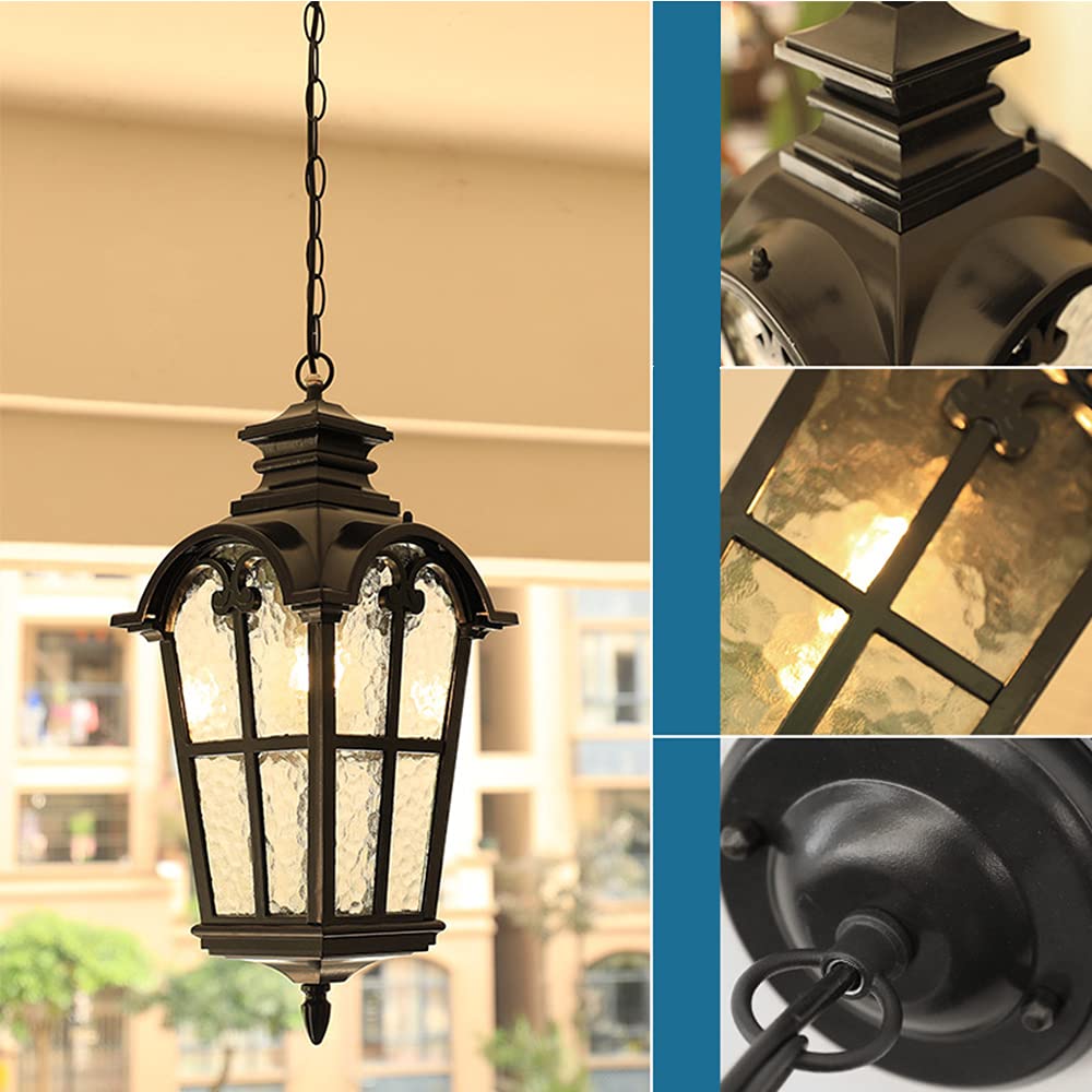 Lámpara colgante de exterior rústica en antigüedad, con cadenas de metal luces de techo de suspensión,E27 230V lámpara de techo iluminación de patio jardín porche corredor villa Gazebo luz 16 * 34 Cm