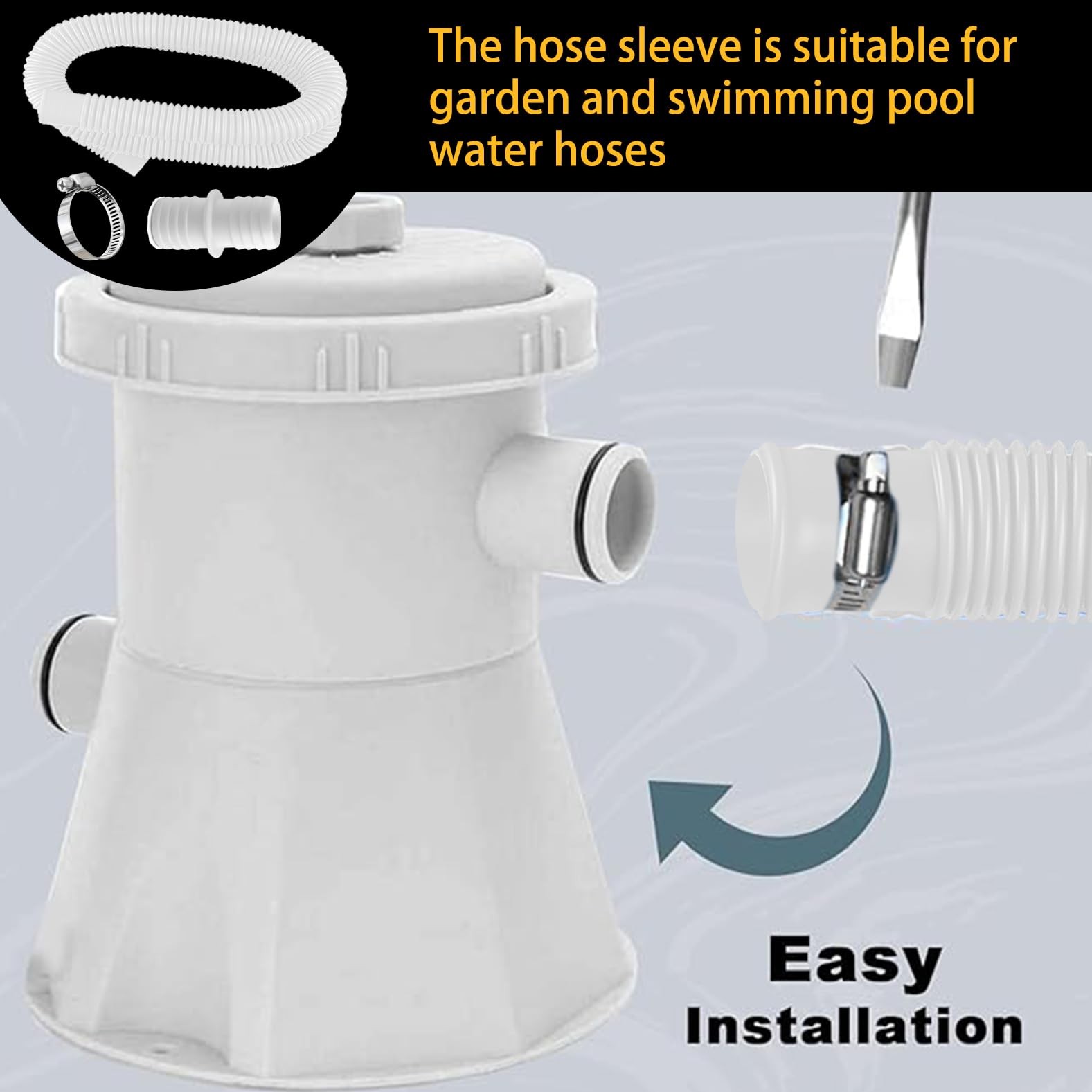 Lot de 2 tuyaux de piscine de 32 mm pour pompes de piscine avec 4 clips de sécurité et 1 raccord de tuyau, tuyau de piscine de 150 cm et 32 mm, pour pompe à filtre et piscine