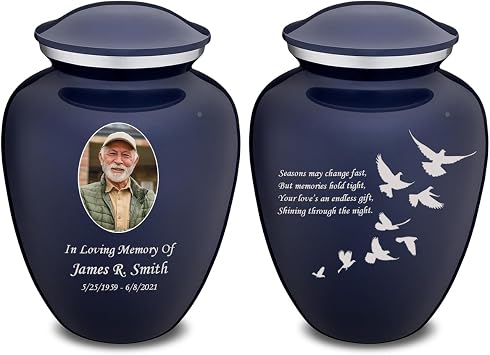 Geturns Embrace Adult Personalized Doves Cremation Urns for Human Ashes I Large Picture Cobalt Blue Funeral Urn for Adult Men and Women with Double Side Engraving I 200 lbs