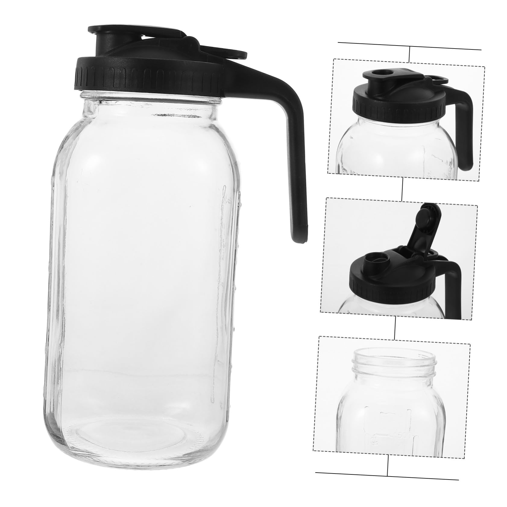 TOYANDONA Jarra de Agua Hogar de 64 Oz con Tapa y Mango, Vidrio y Pp, Capacidad Grande y Diseño Antigoteo para Agua Fría y Jugos en Interiores