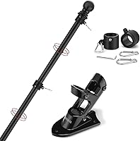 Yeesun 6FT Tangle-Free Adjustable Flag Pole Kit with Wall Bracket - Stainless Steel Rustproof for 3x5 American Flags, Porch Outdoor Mount Black