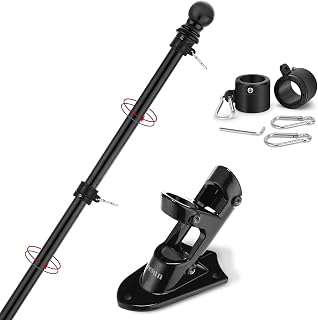Yeesun 6FT Tangle-Free Adjustable Flag Pole Kit with Wall Bracket - Stainless Steel Rustproof for 3x5 American Flags, Porch Outdoor Mount Black