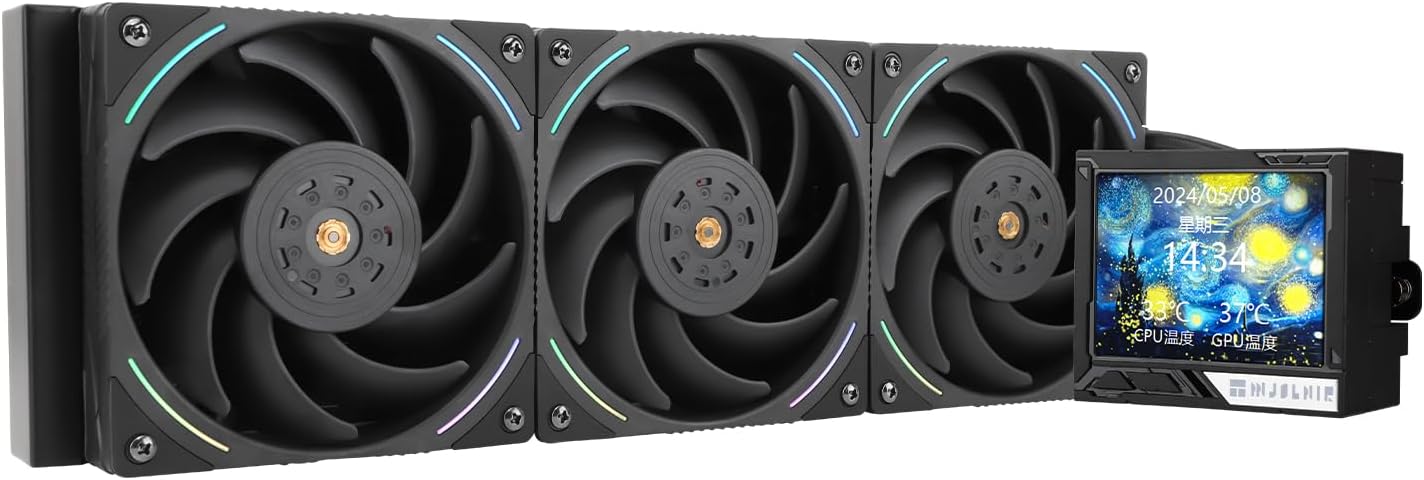 Thermalright Mjolnir Vision 360 ARGB Black-AIO CPU Liquid Cooler,IPS LCD Screen with 320 * 240 Resolution,for AM4/AM5 and LGA1700/1851,’3.5 inch’Magnet-Absorbent LCD Screen for Images