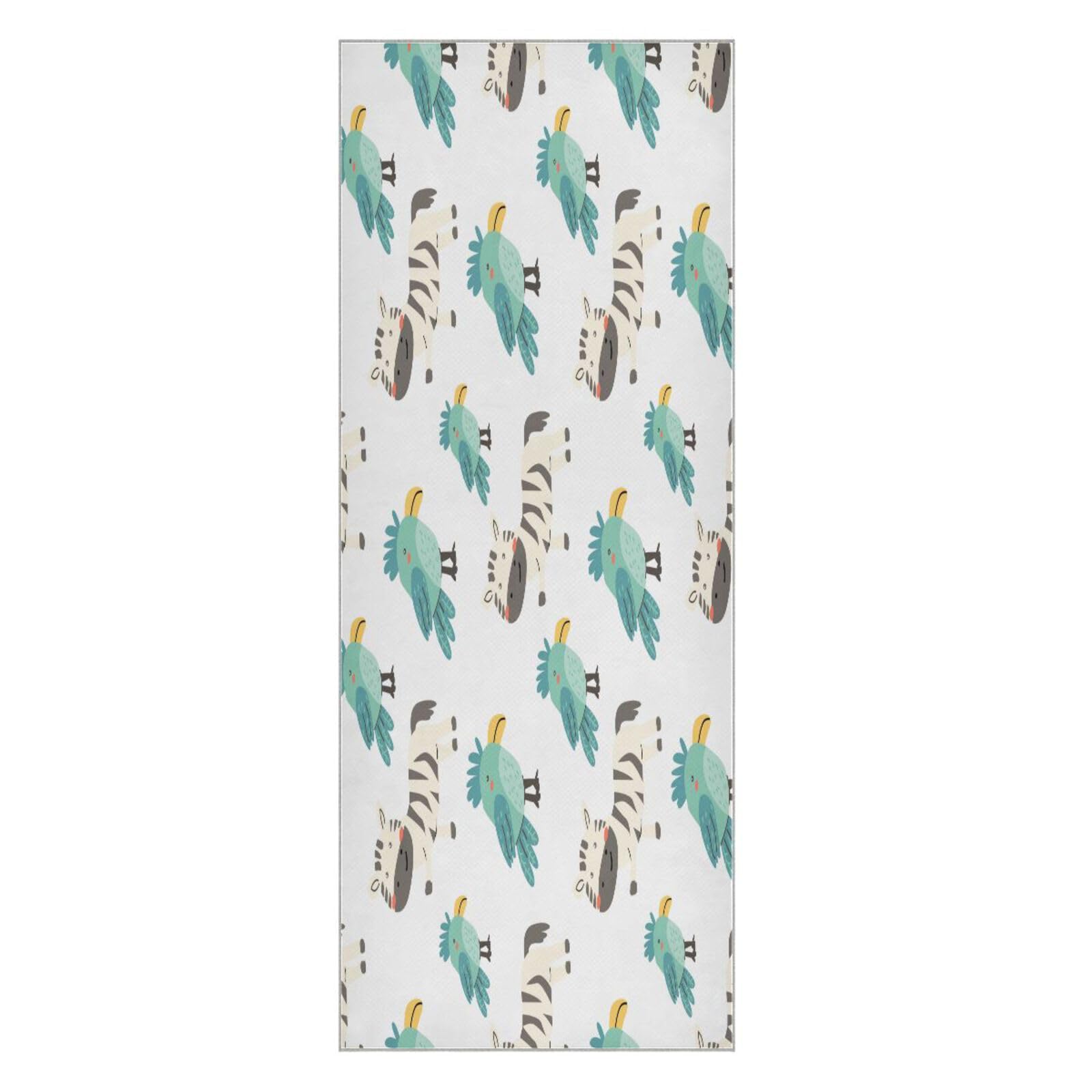 pnyoin Cartoon Zebras and Birds Yoga Towel,Hot Yoga Mat Towel with Grip Dots Sweat Absorbent Non-Slip for Hot Yoga, 24