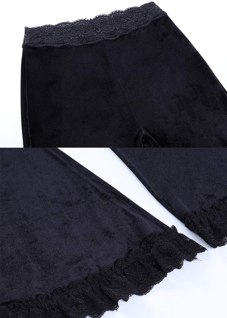 Nihsatin Women's High Waist Soft Velvet Gypsy Comfy Flare Pants Stretch 70s Bell Bottom Gothic Pants - Image 10