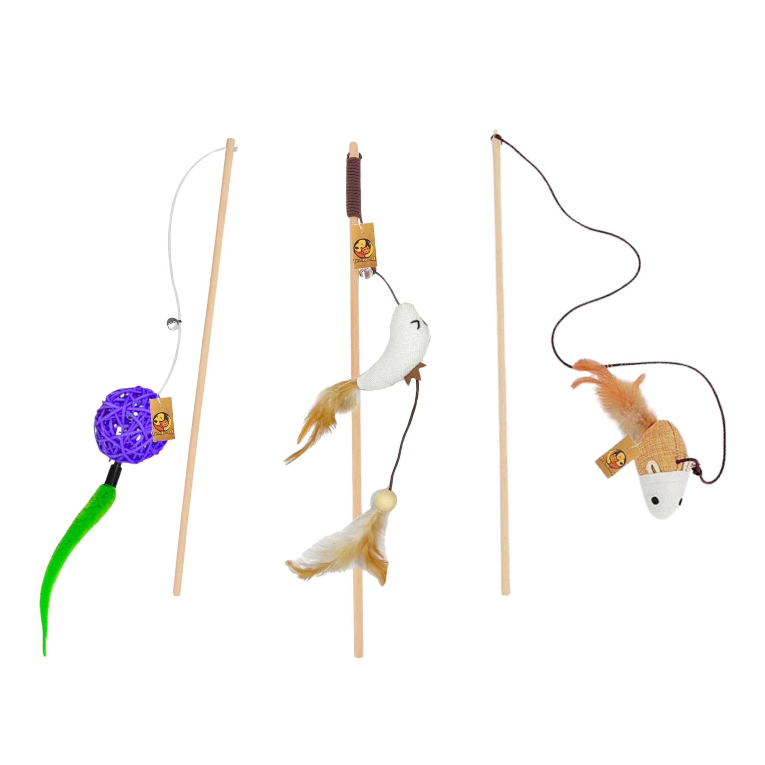 Foodie Puppies Cat Teasing Stick Combo for Cats & Kittens - (Double Dangler Bird + Mouse Bell + Rattle Ball) | Cat Teaser Stick & Feather Interactive Teasing Wand Toy with Rod (3 Pcs) (B0CYX23RF7) Amazon Price History, Amazon Price Tracker